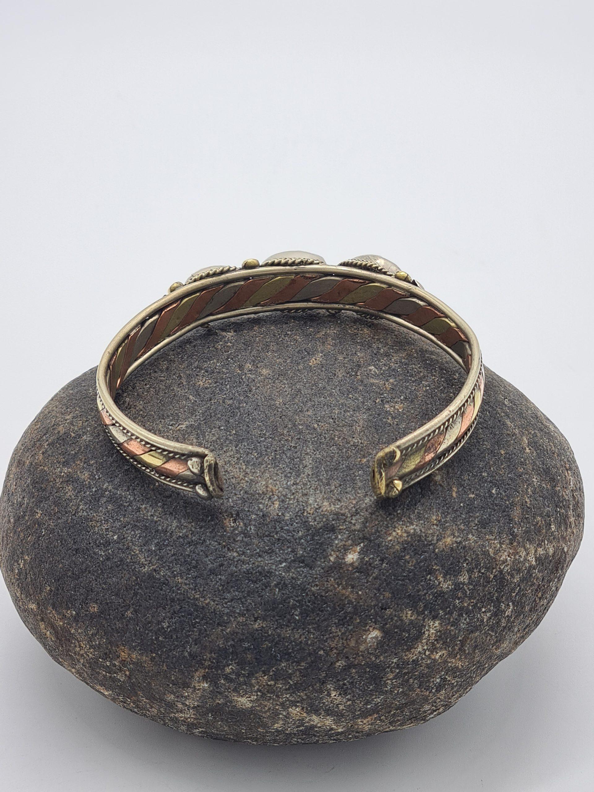 Turquoise Three Metal Cuff Bracelet Bangle - Image 3