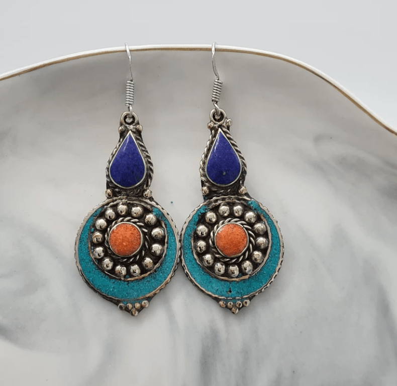 Ethnic Turquoise Coral earrings - Image 2