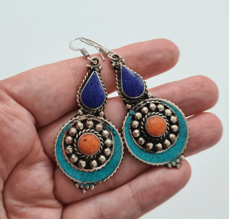 Ethnic Turquoise Coral earrings - Image 3