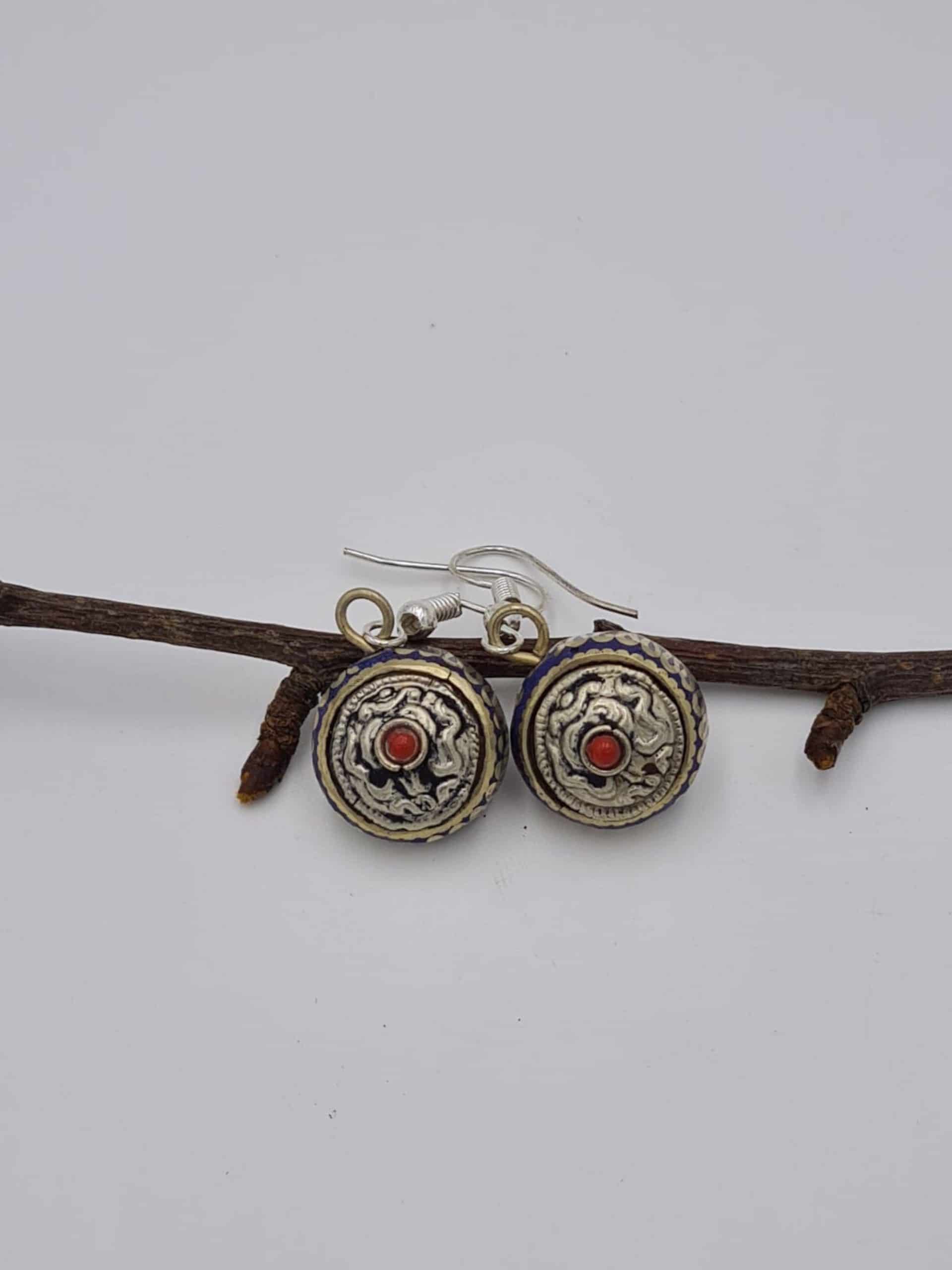 Ethnic Boho Round Earrings, Nepalese Hoop Earrings, Turquoise Coral Lapiz lazuli Earrings, Boho Gypsy style, Statement Earrings - Image 4