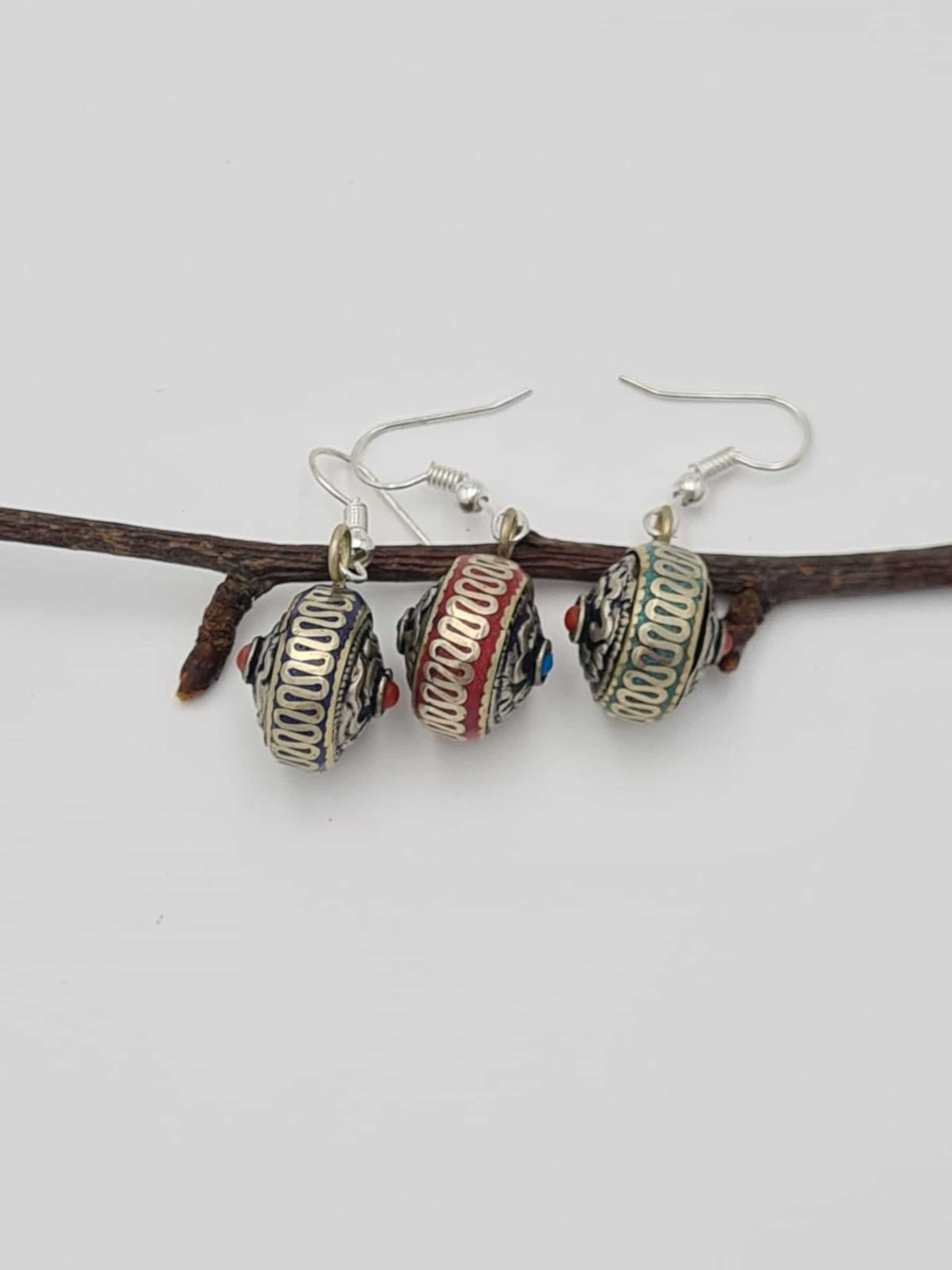 Ethnic Boho Round Earrings, Nepalese Hoop Earrings, Turquoise Coral Lapiz lazuli Earrings, Boho Gypsy style, Statement Earrings - Image 2
