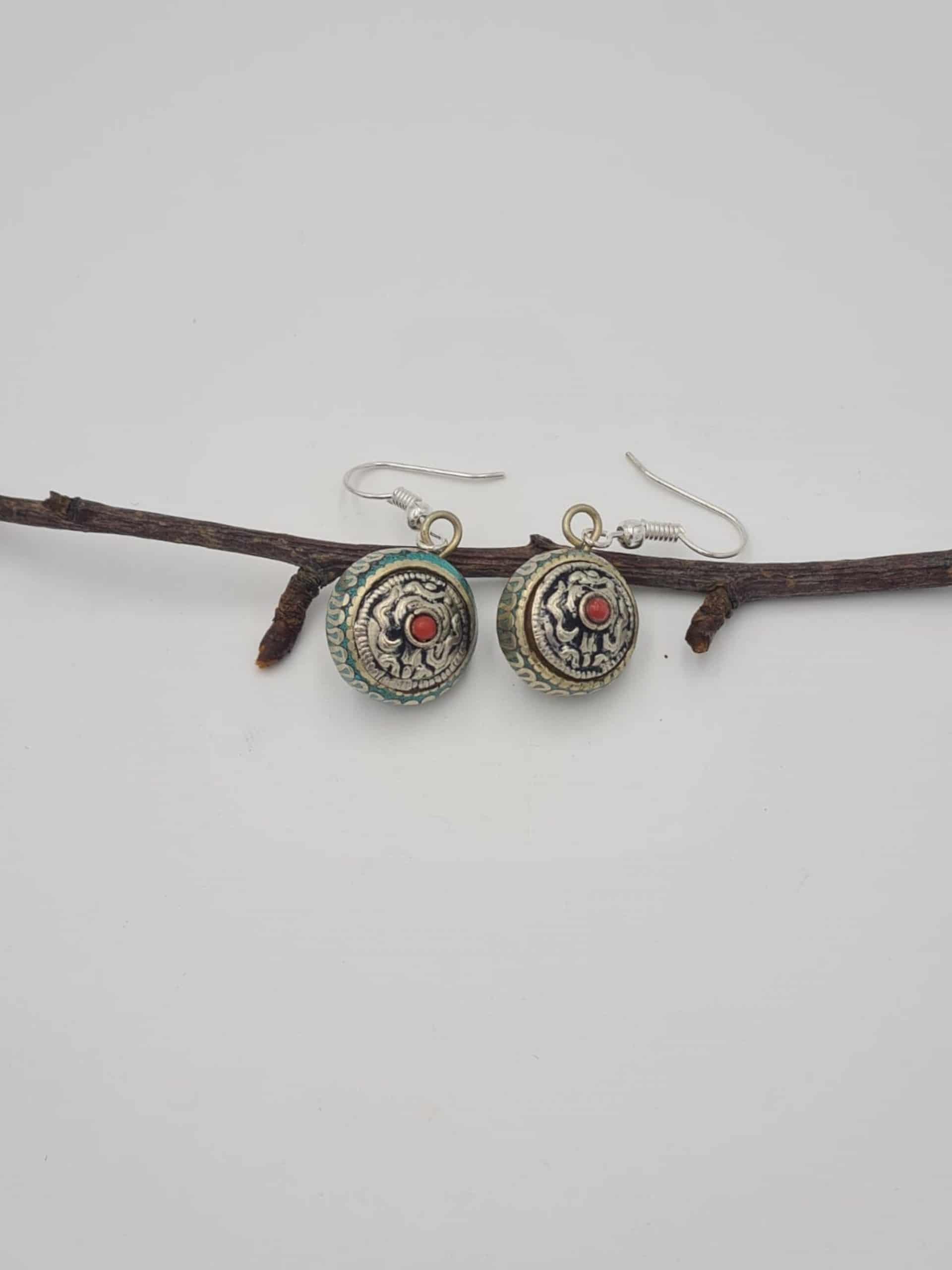 Ethnic Boho Round Earrings, Nepalese Hoop Earrings, Turquoise Coral Lapiz lazuli Earrings, Boho Gypsy style, Statement Earrings - Image 5