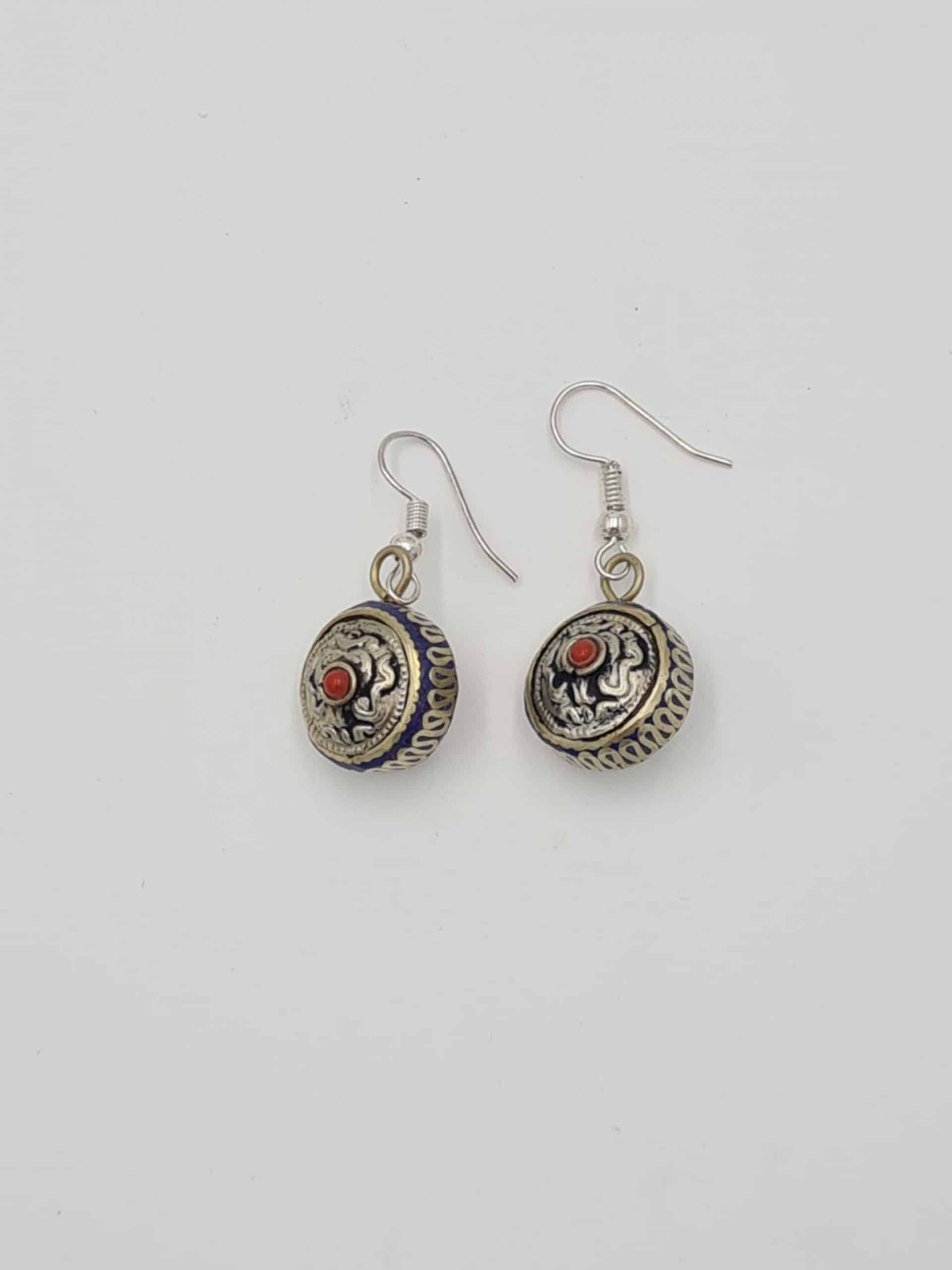 Ethnic Boho Round Earrings, Nepalese Hoop Earrings, Turquoise Coral Lapiz lazuli Earrings, Boho Gypsy style, Statement Earrings - Image 9