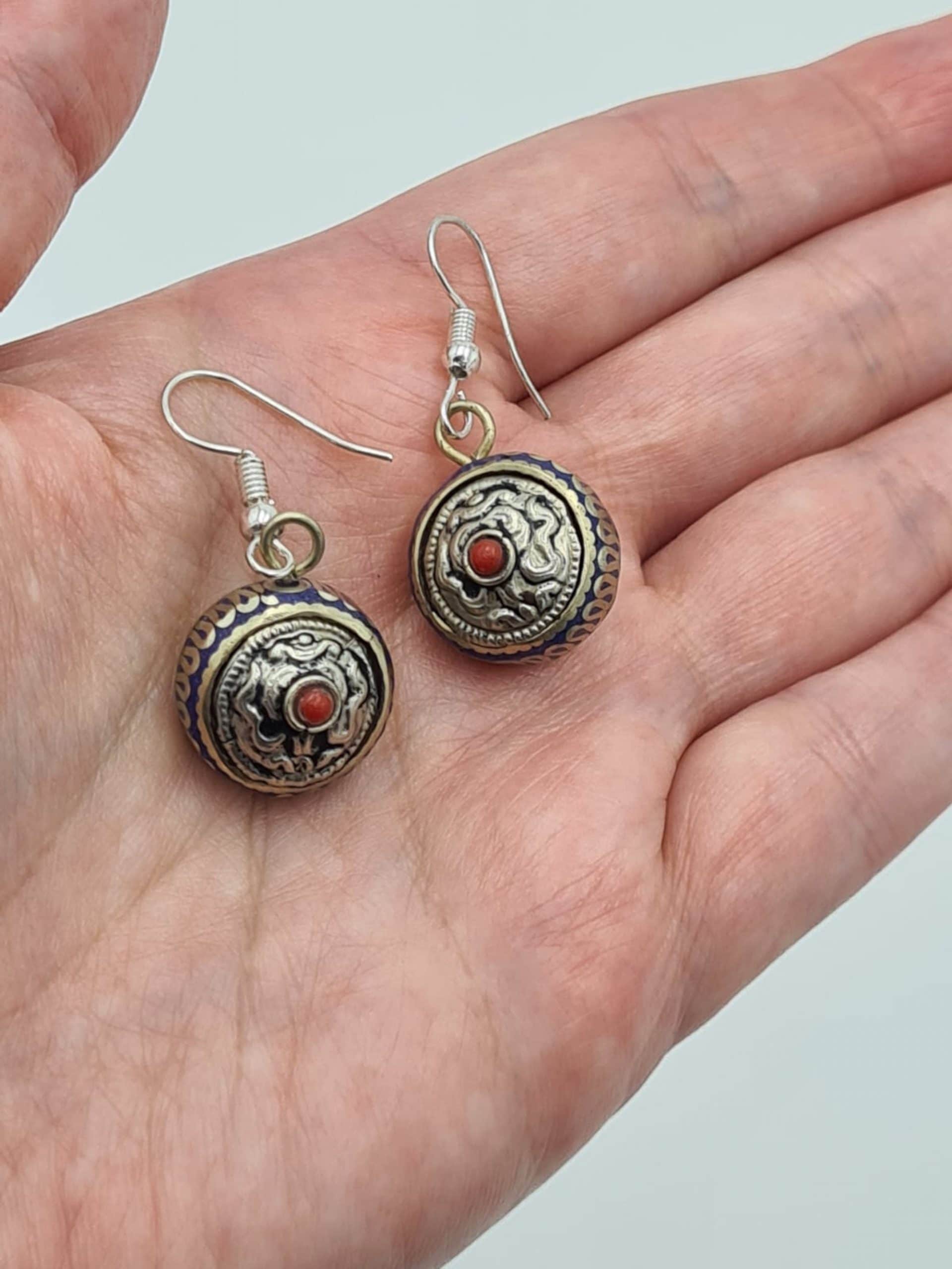 Ethnic Boho Round Earrings, Nepalese Hoop Earrings, Turquoise Coral Lapiz lazuli Earrings, Boho Gypsy style, Statement Earrings - Image 10