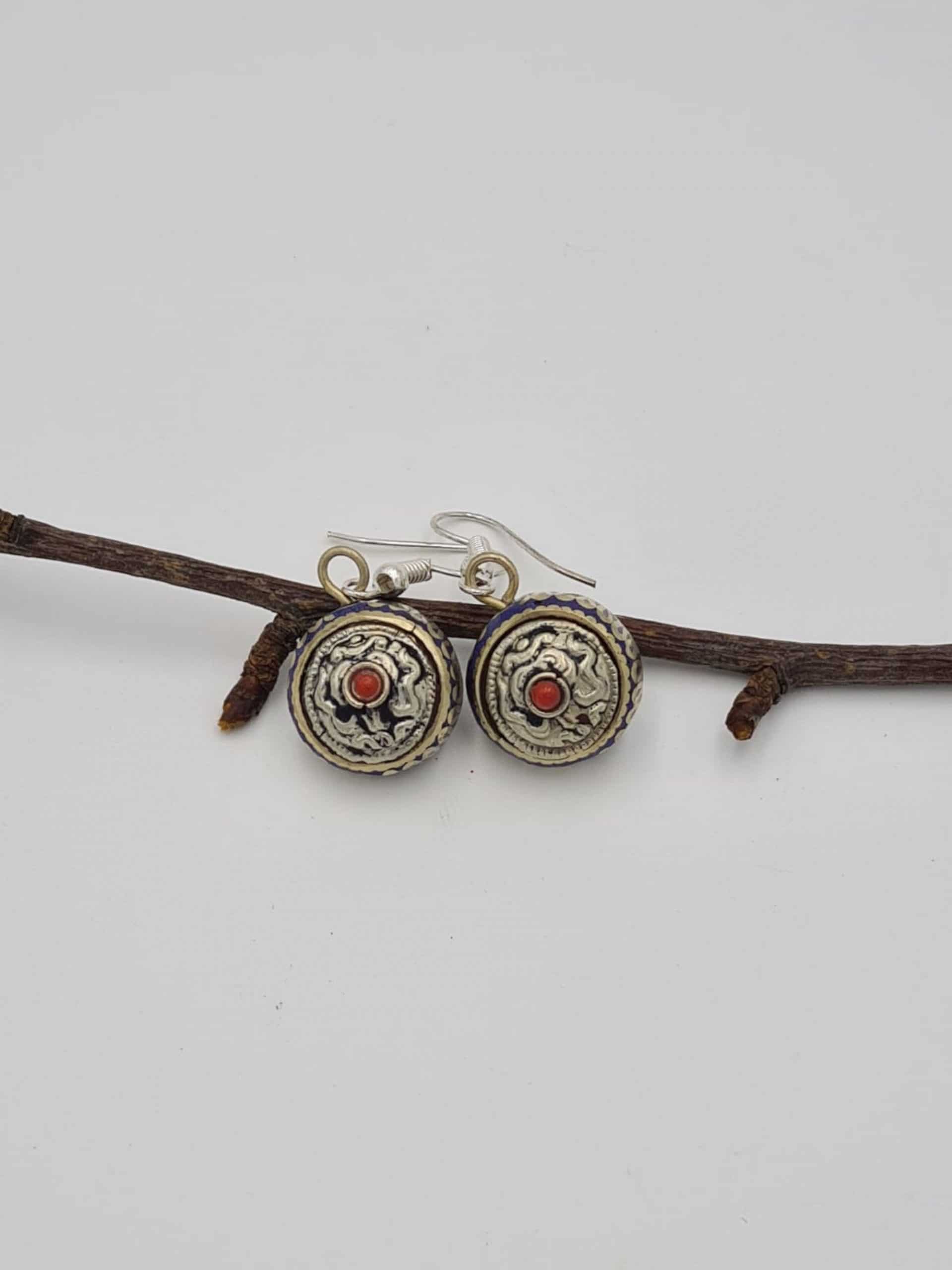 Ethnic Boho Round Earrings, Nepalese Hoop Earrings, Turquoise Coral Lapiz lazuli Earrings, Boho Gypsy style, Statement Earrings - Image 3