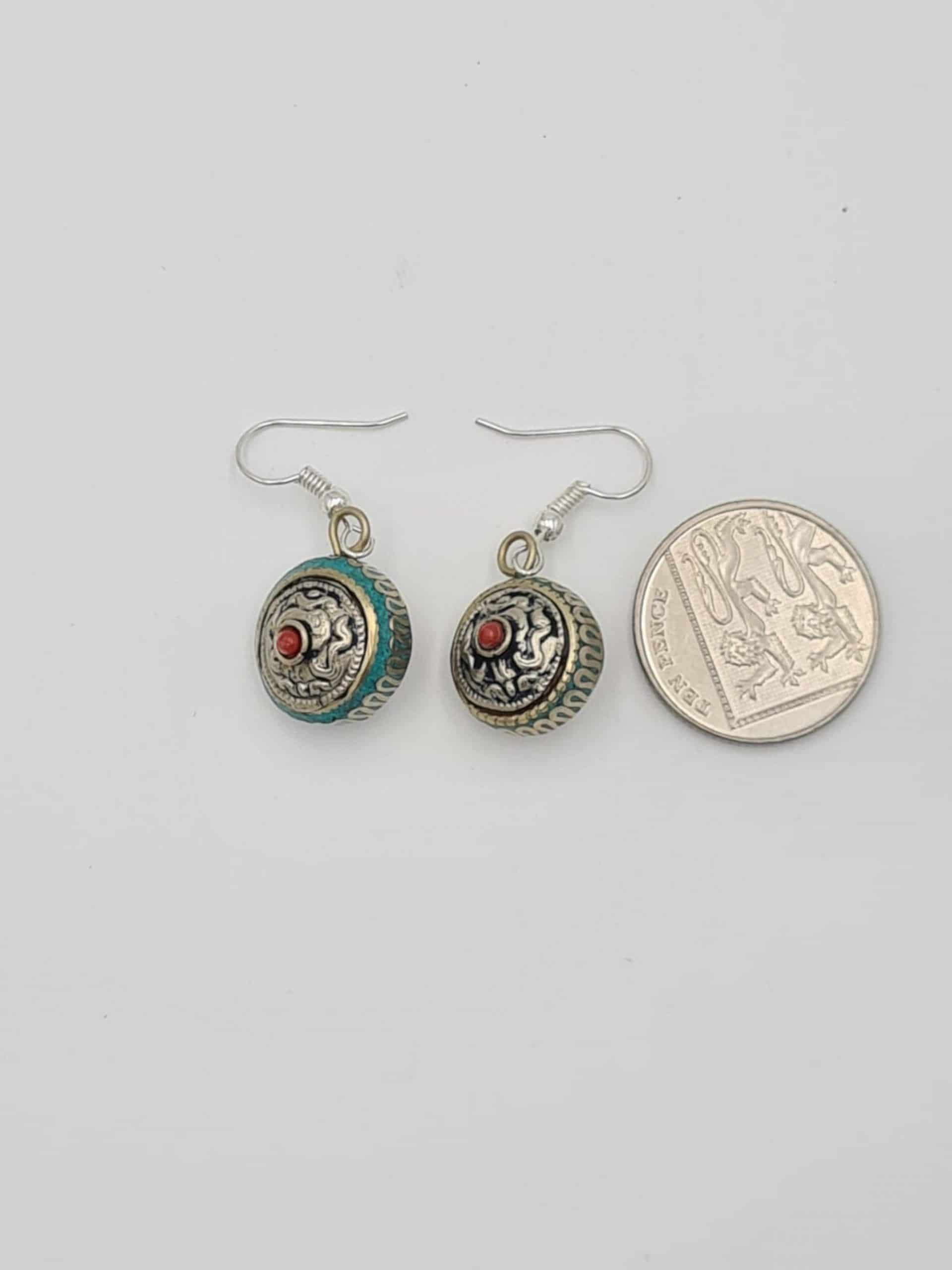 Ethnic Boho Round Earrings, Nepalese Hoop Earrings, Turquoise Coral Lapiz lazuli Earrings, Boho Gypsy style, Statement Earrings - Image 7