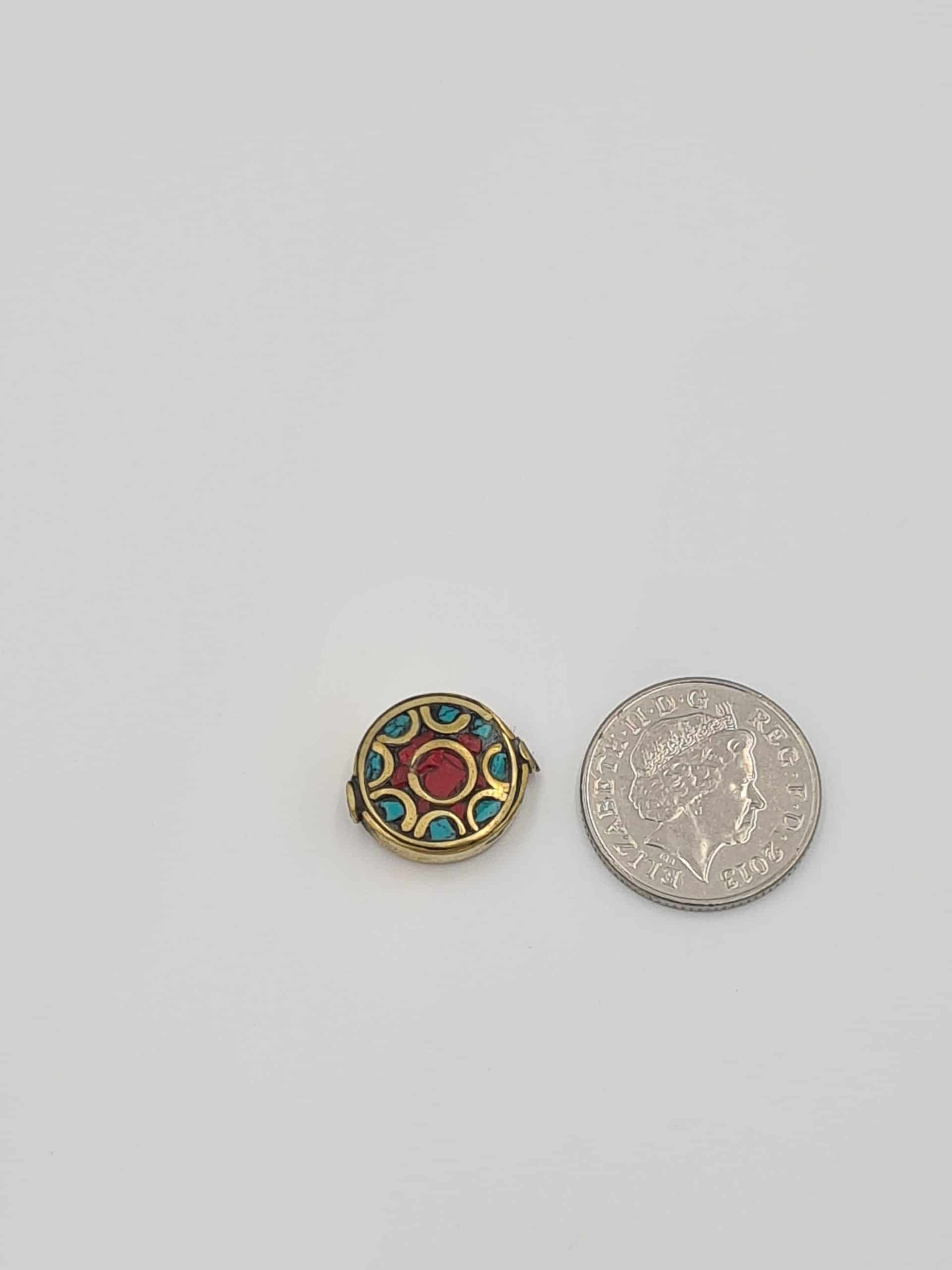 Nepalese/Tibetan Brass Beads, Pair Of Beads, Ethnic Tribal Beads, Turquoise, Coral, Lapiz Charms, Jewellery Making Beads - Image 6