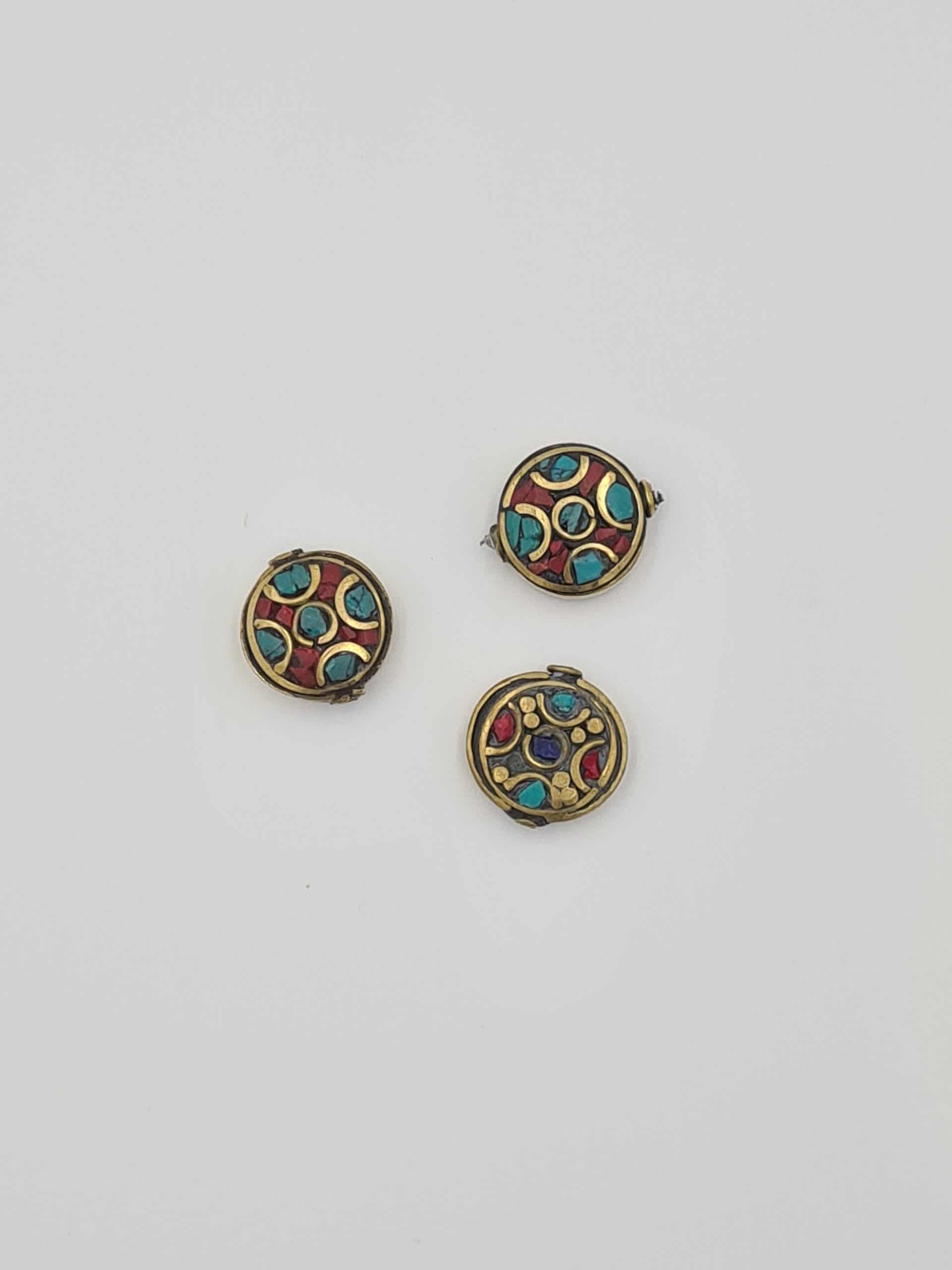 Nepalese/Tibetan Brass Beads, Pair Of Beads, Ethnic Tribal Beads, Turquoise, Coral, Lapiz Charms, Jewellery Making Beads - Image 8