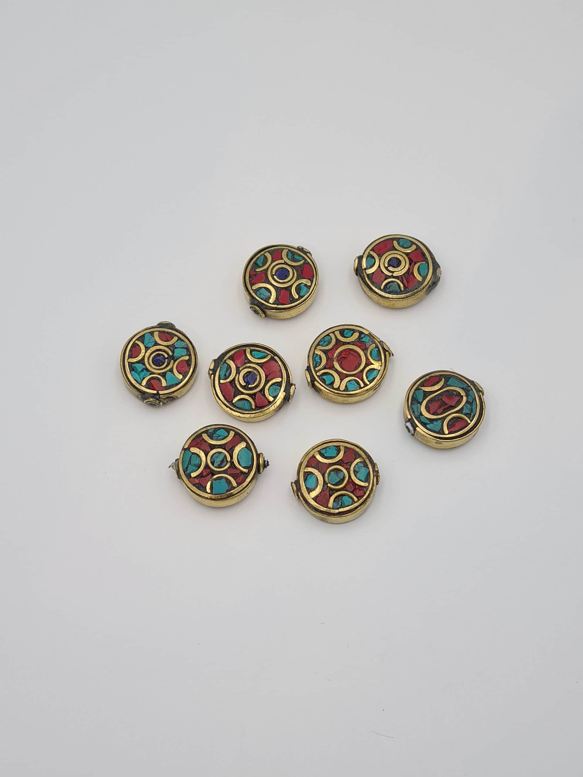 Nepalese/Tibetan Brass Beads, Pair Of Beads, Ethnic Tribal Beads, Turquoise, Coral, Lapiz Charms, Jewellery Making Beads - Image 2