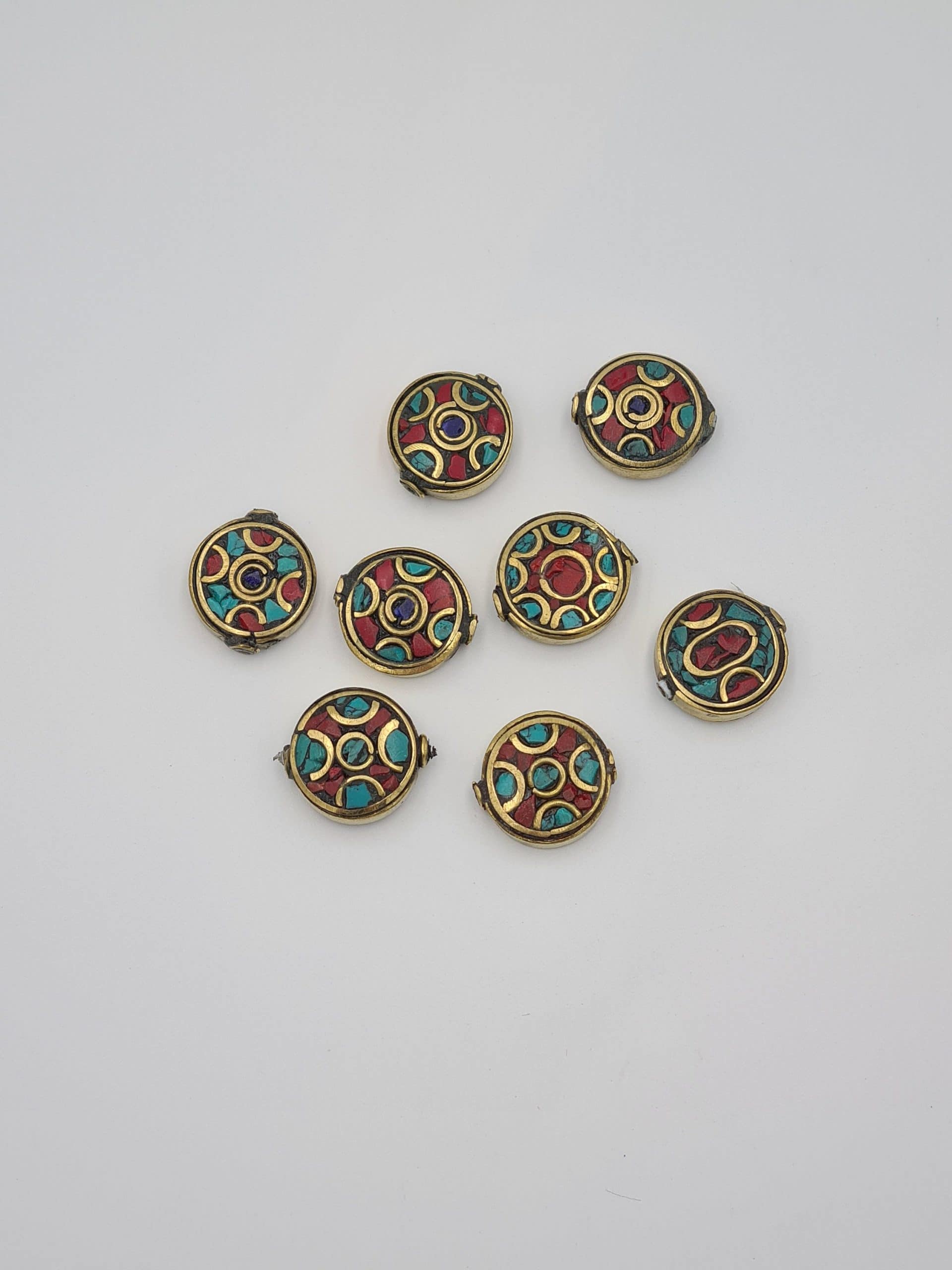 Nepalese/Tibetan Brass Beads, Pair Of Beads, Ethnic Tribal Beads, Turquoise, Coral, Lapiz Charms, Jewellery Making Beads - Image 10