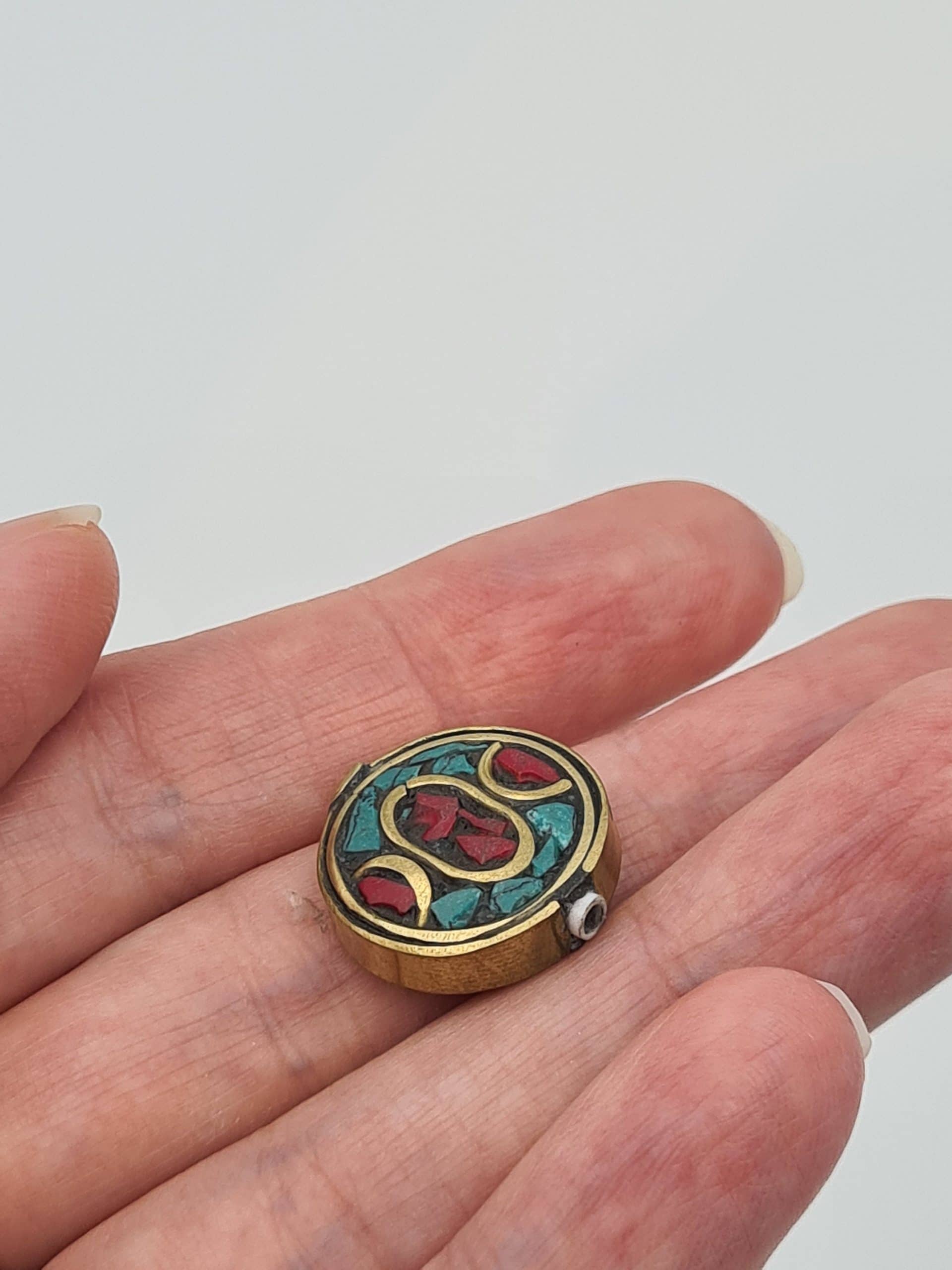 Nepalese/Tibetan Brass Beads, Pair Of Beads, Ethnic Tribal Beads, Turquoise, Coral, Lapiz Charms, Jewellery Making Beads - Image 5