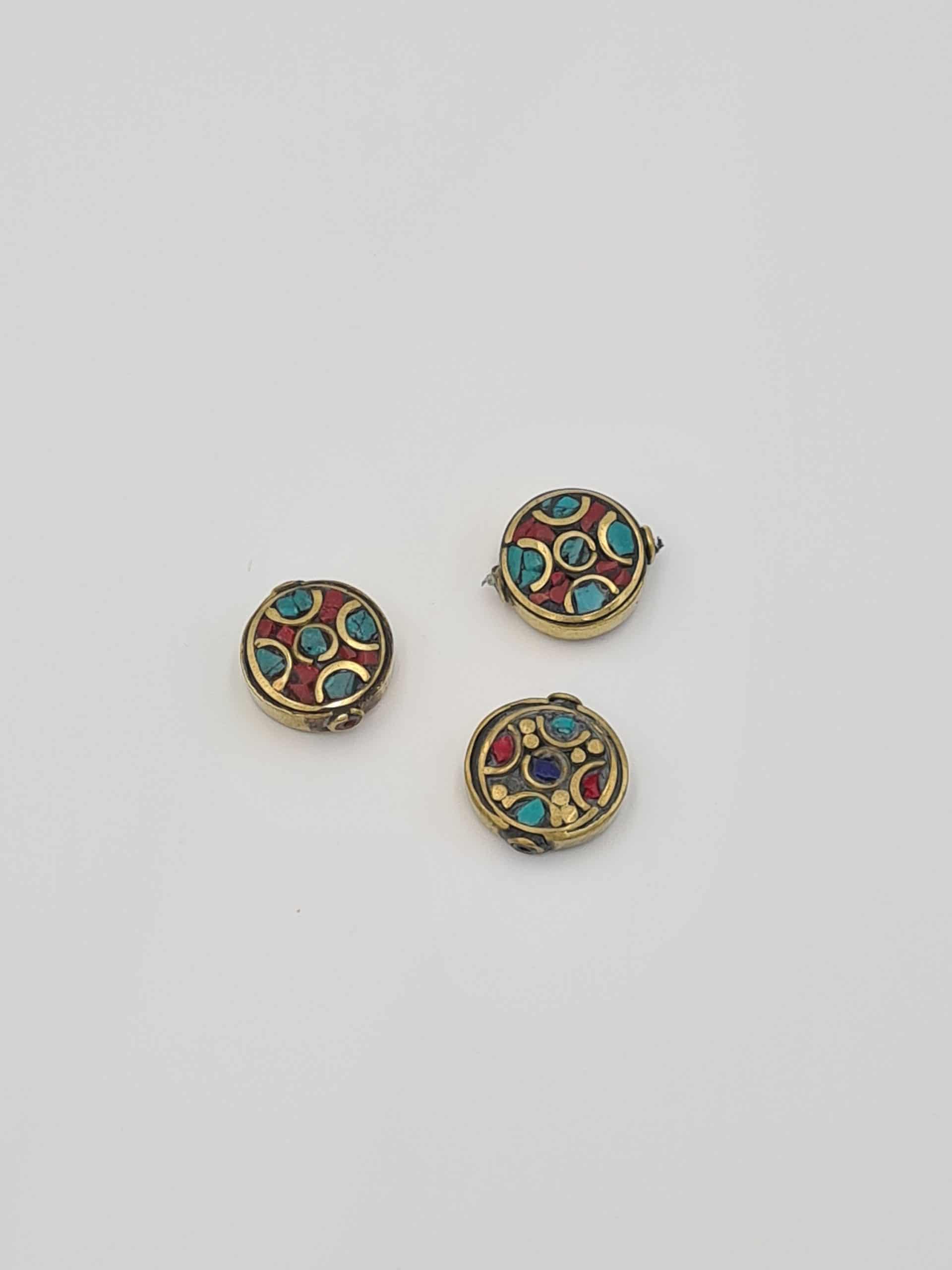 Nepalese/Tibetan Brass Beads, Pair Of Beads, Ethnic Tribal Beads, Turquoise, Coral, Lapiz Charms, Jewellery Making Beads - Image 7