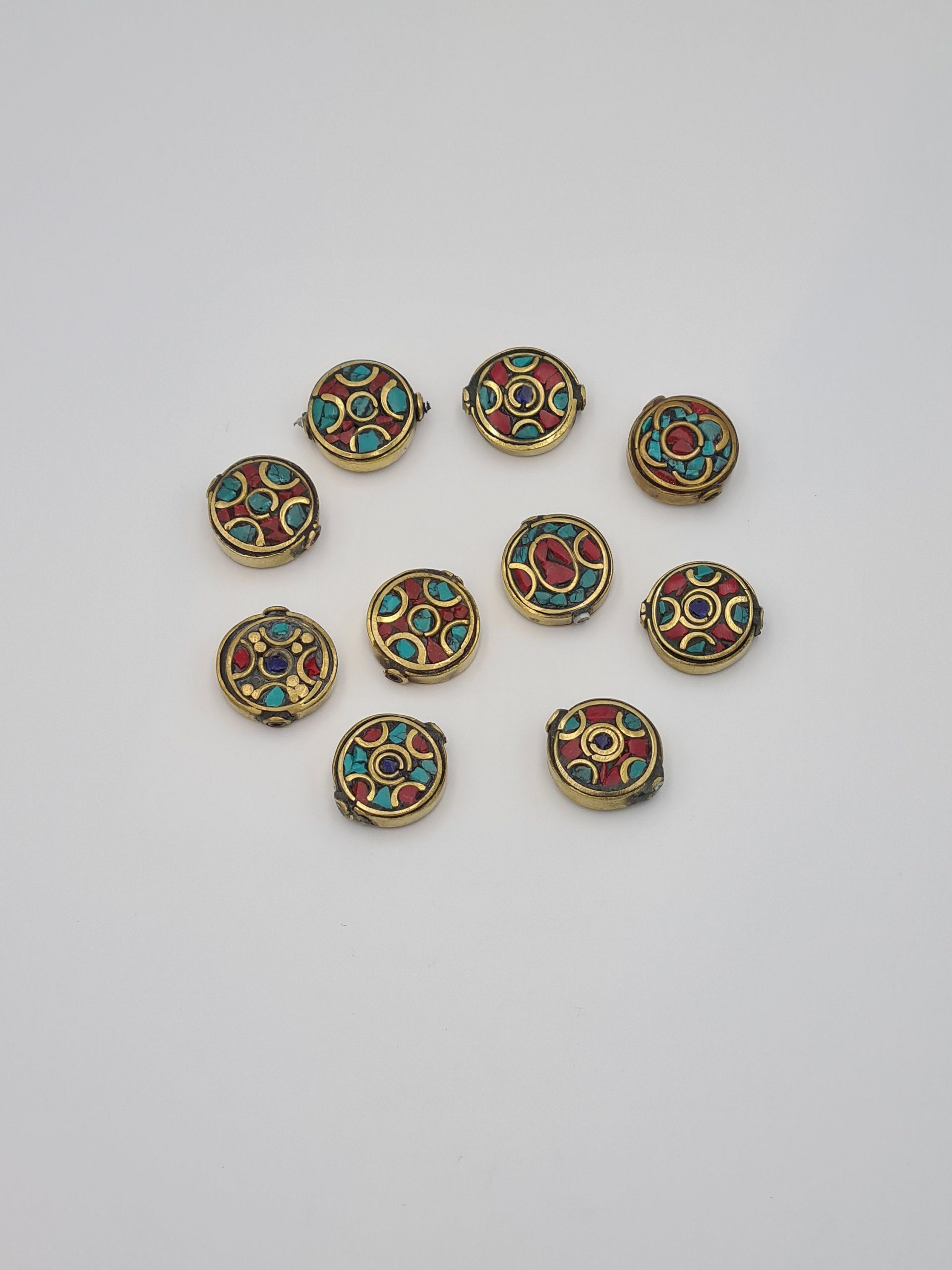 Nepalese/Tibetan Brass Beads, Pair Of Beads, Ethnic Tribal Beads, Turquoise, Coral, Lapiz Charms, Jewellery Making Beads
