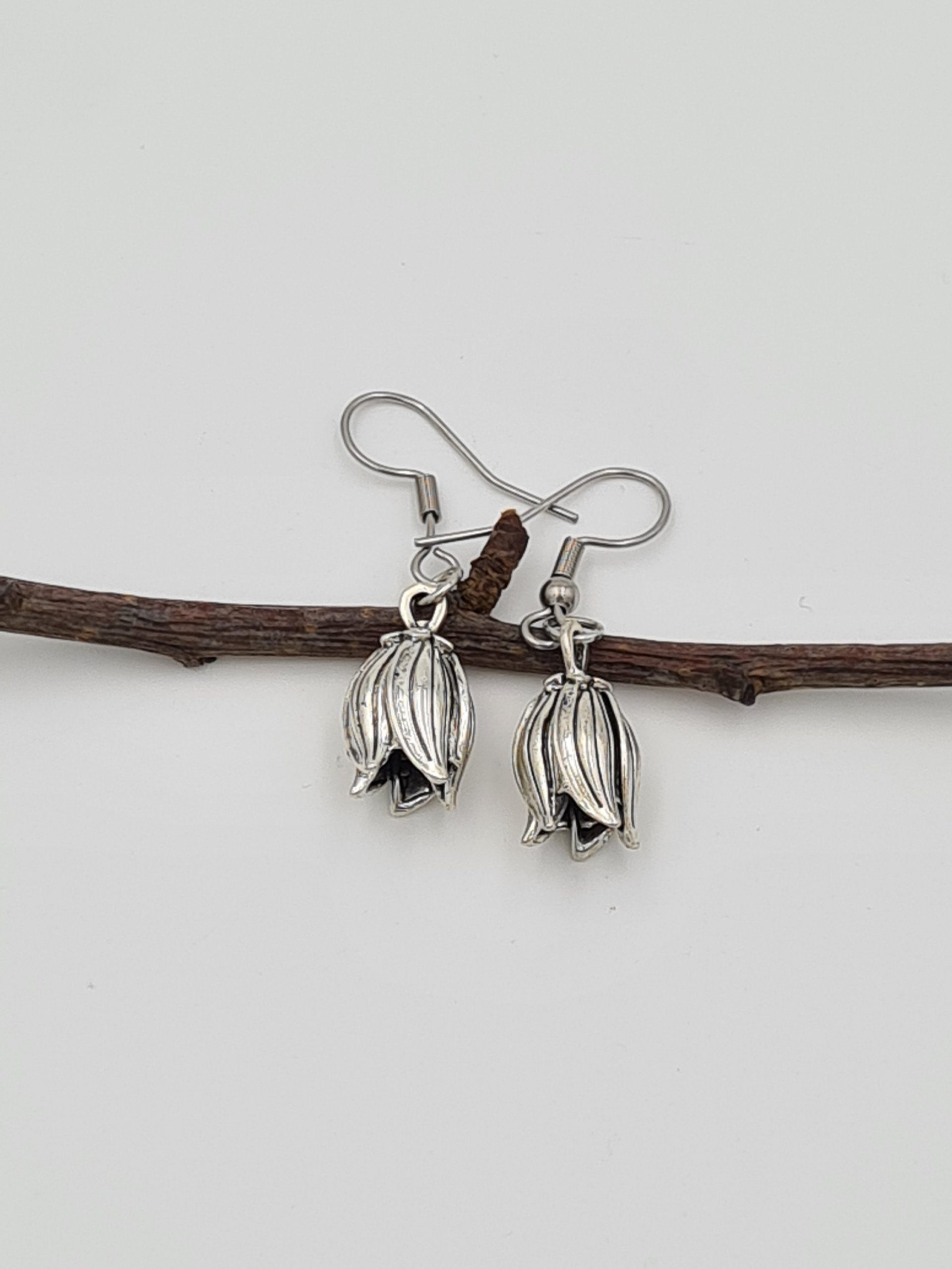 Silver Flower Bud Earrings - Image 2