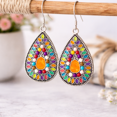 Colourful Teardrop Rhinestone Earrings