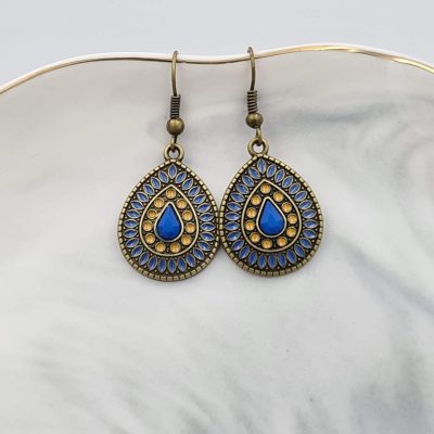 Blue Teardrop Boho Earrings