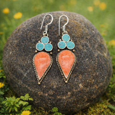 Nepalese Coral Dangle Earrings