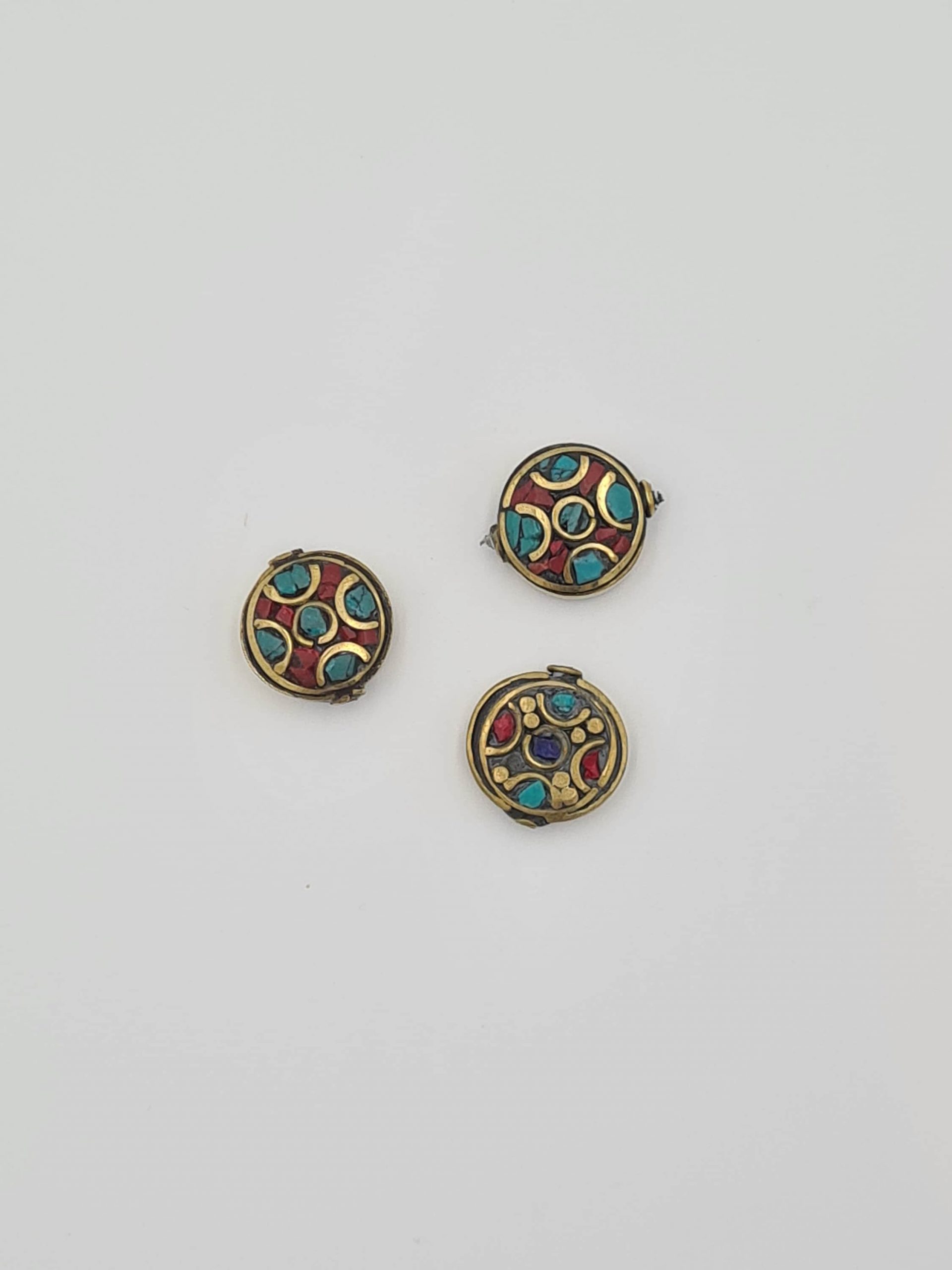 Nepalese/Tibetan Brass Beads, Pair Of Beads, Ethnic Tribal Beads, Turquoise, Coral, Lapiz Charms, Jewellery Making Beads - Image 8