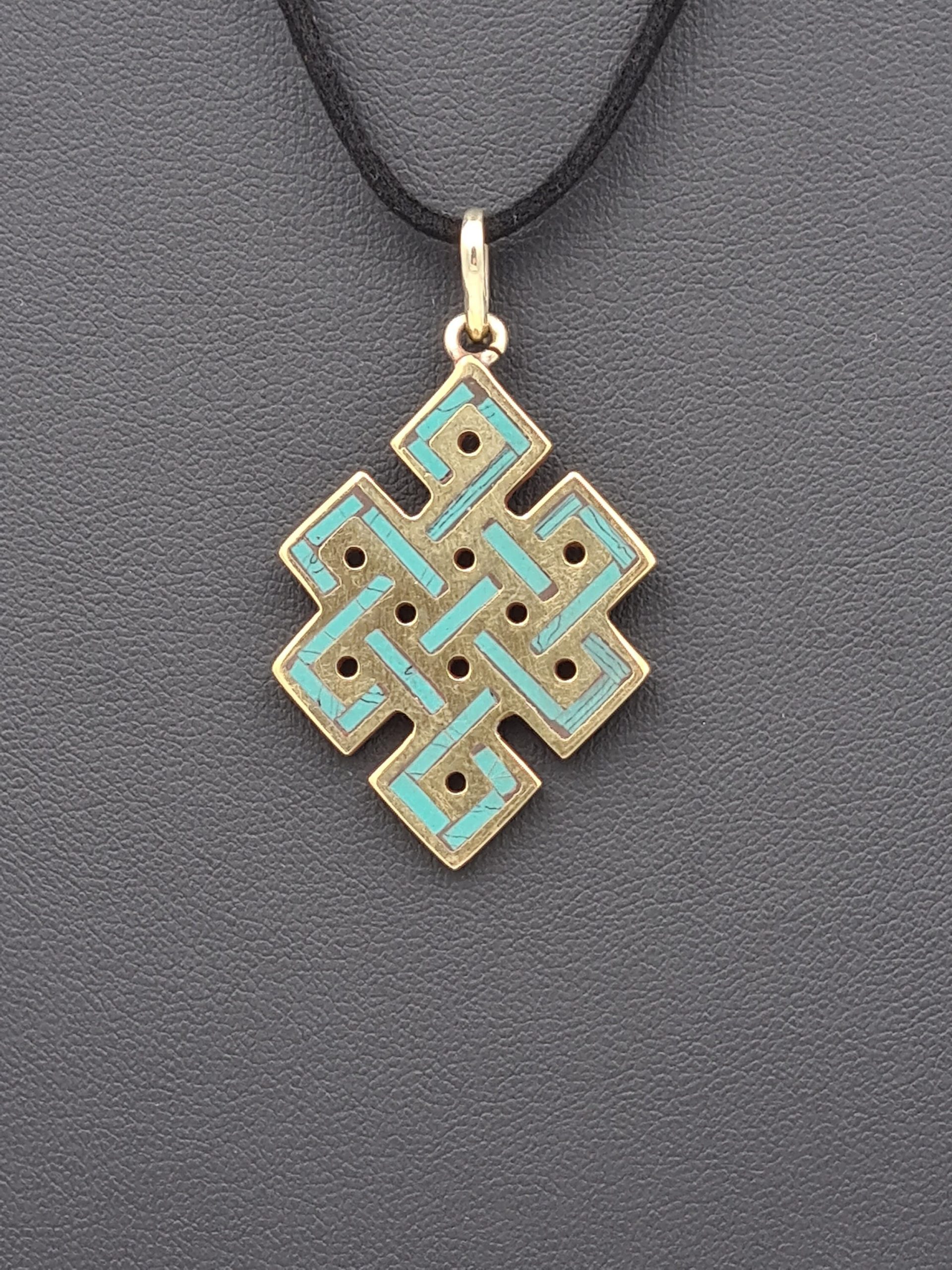 Tibetan Endless Knot Pendant, Turquoise Pendant, Nepalese Ethnic Jewellery, Gypsy Boho Style, Turquoise Inlay, Concentric Circles design - Image 3
