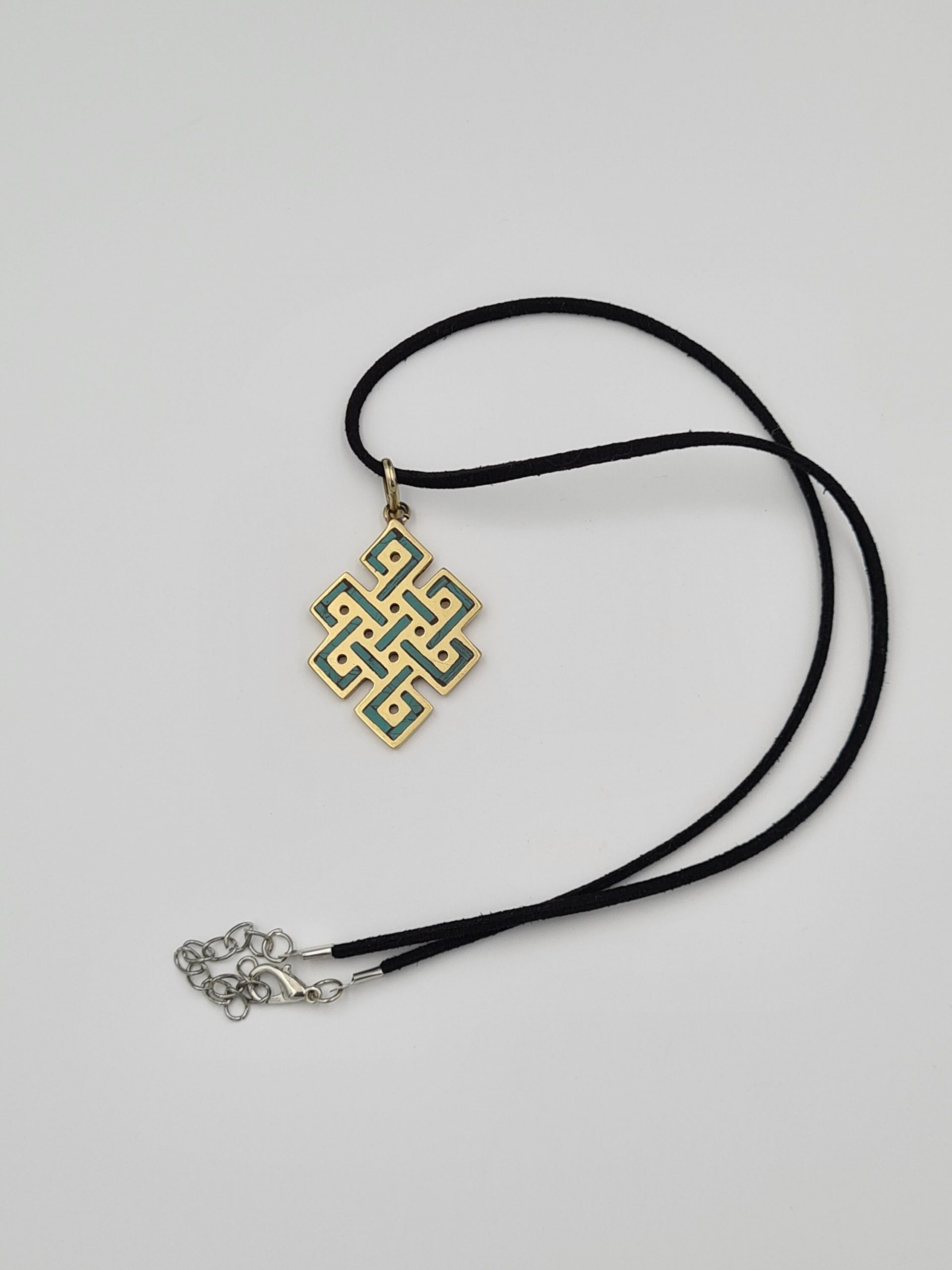 Tibetan Endless Knot Pendant, Turquoise Pendant, Nepalese Ethnic Jewellery, Gypsy Boho Style, Turquoise Inlay, Concentric Circles design - Image 4