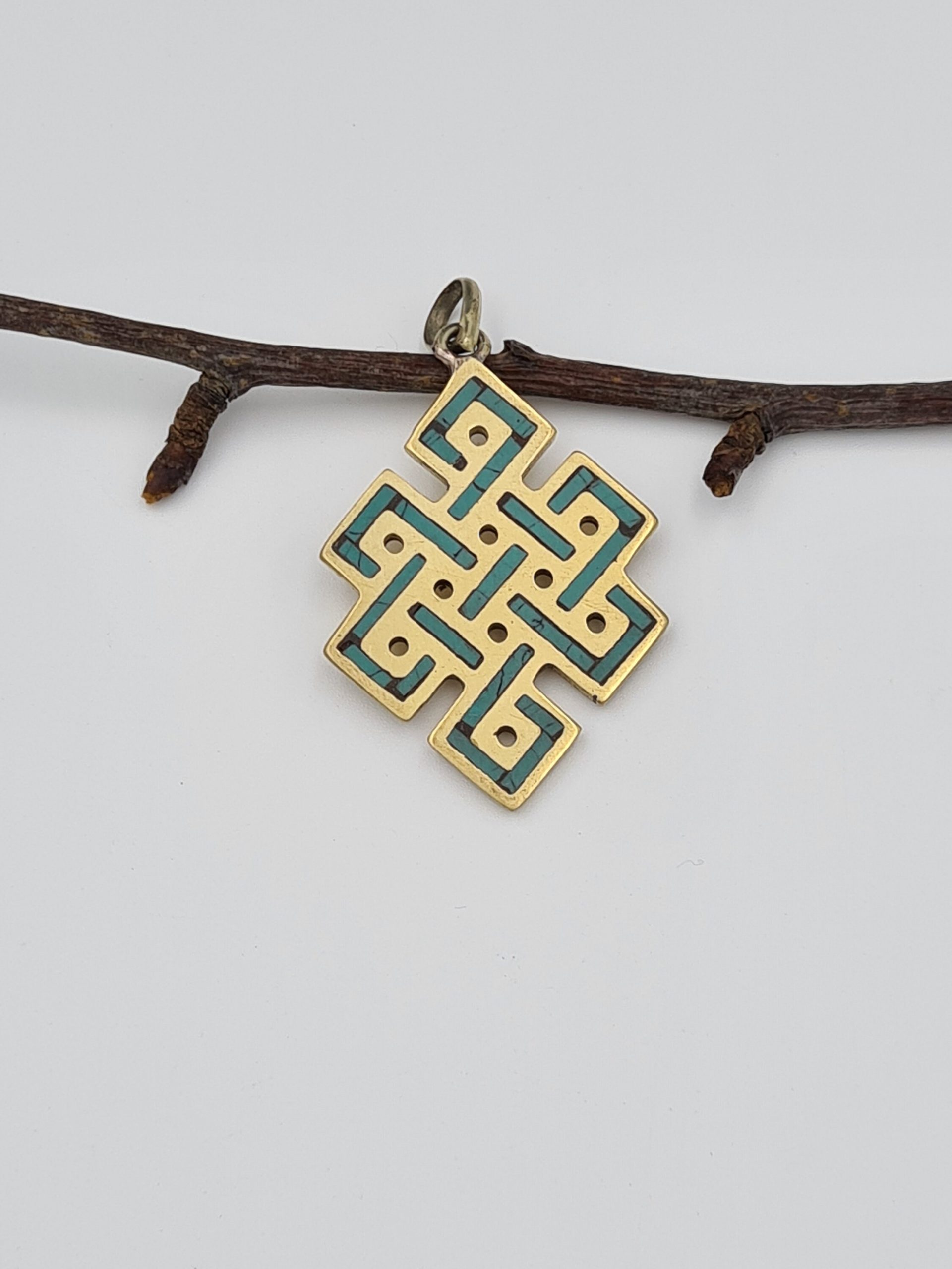 Tibetan Endless Knot Pendant, Turquoise Pendant, Nepalese Ethnic Jewellery, Gypsy Boho Style, Turquoise Inlay, Concentric Circles design - Image 2