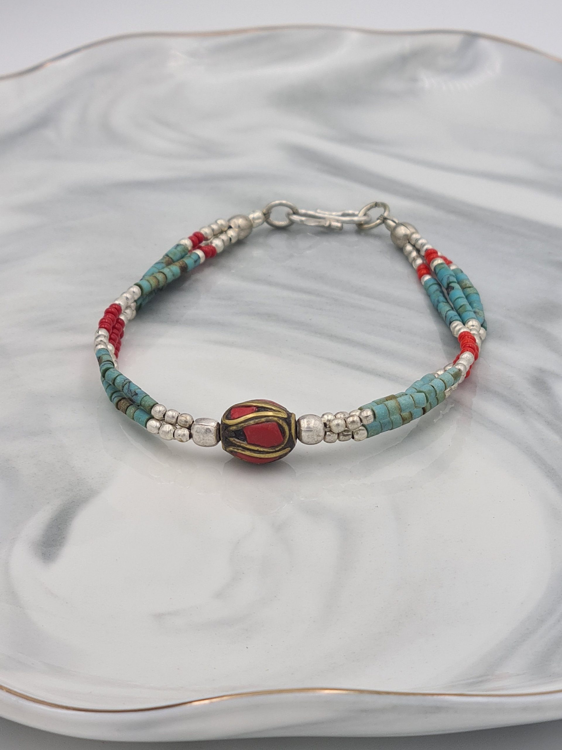 Ethnic Turquoise Coral bracelet, Nepalese Tibetan Bohemian Bracelet, Ethnic Jewellery, Boho Jewellery, Gift for Her - Image 3