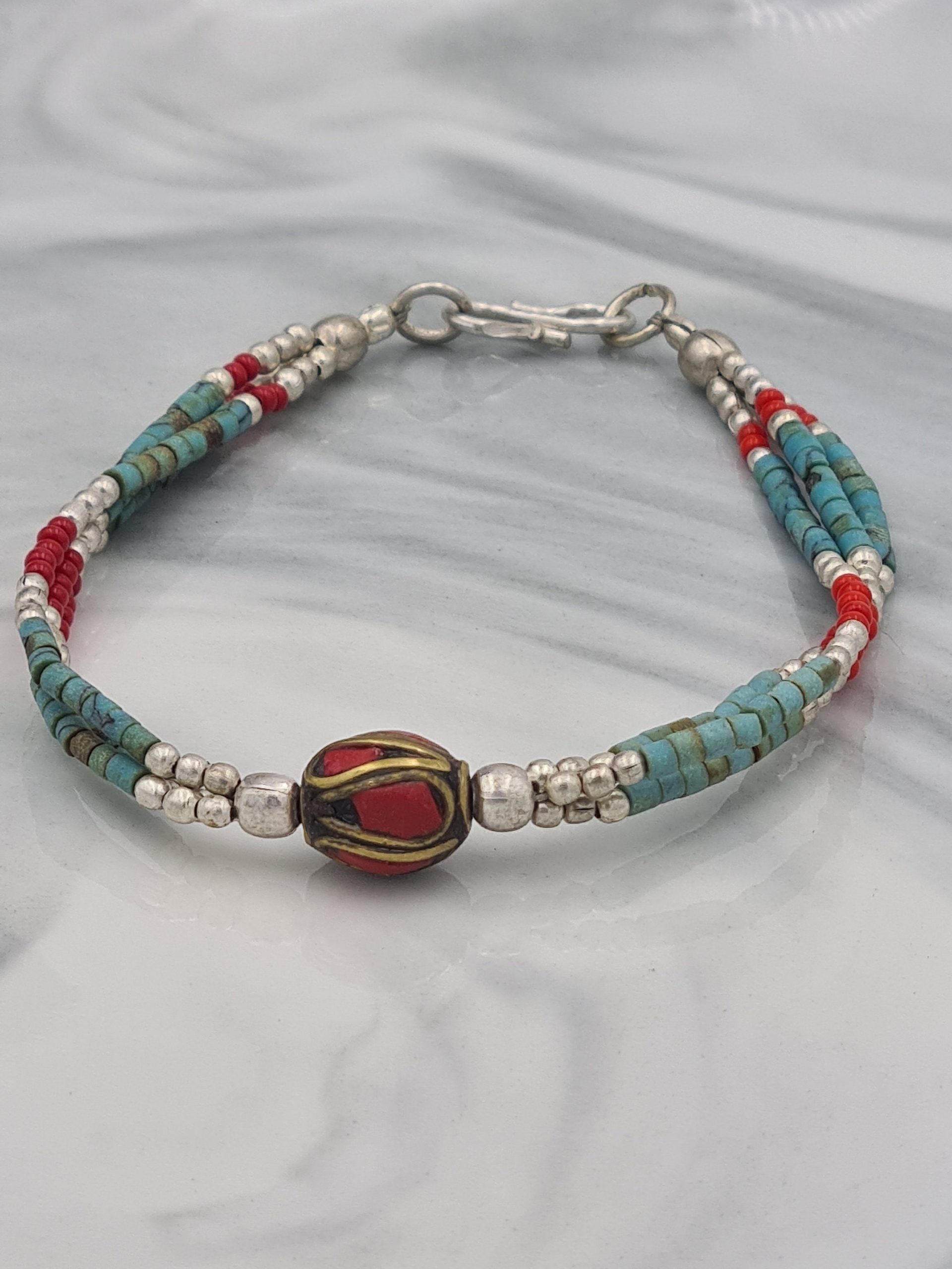 Ethnic Turquoise Coral bracelet, Nepalese Tibetan Bohemian Bracelet, Ethnic Jewellery, Boho Jewellery, Gift for Her - Image 6