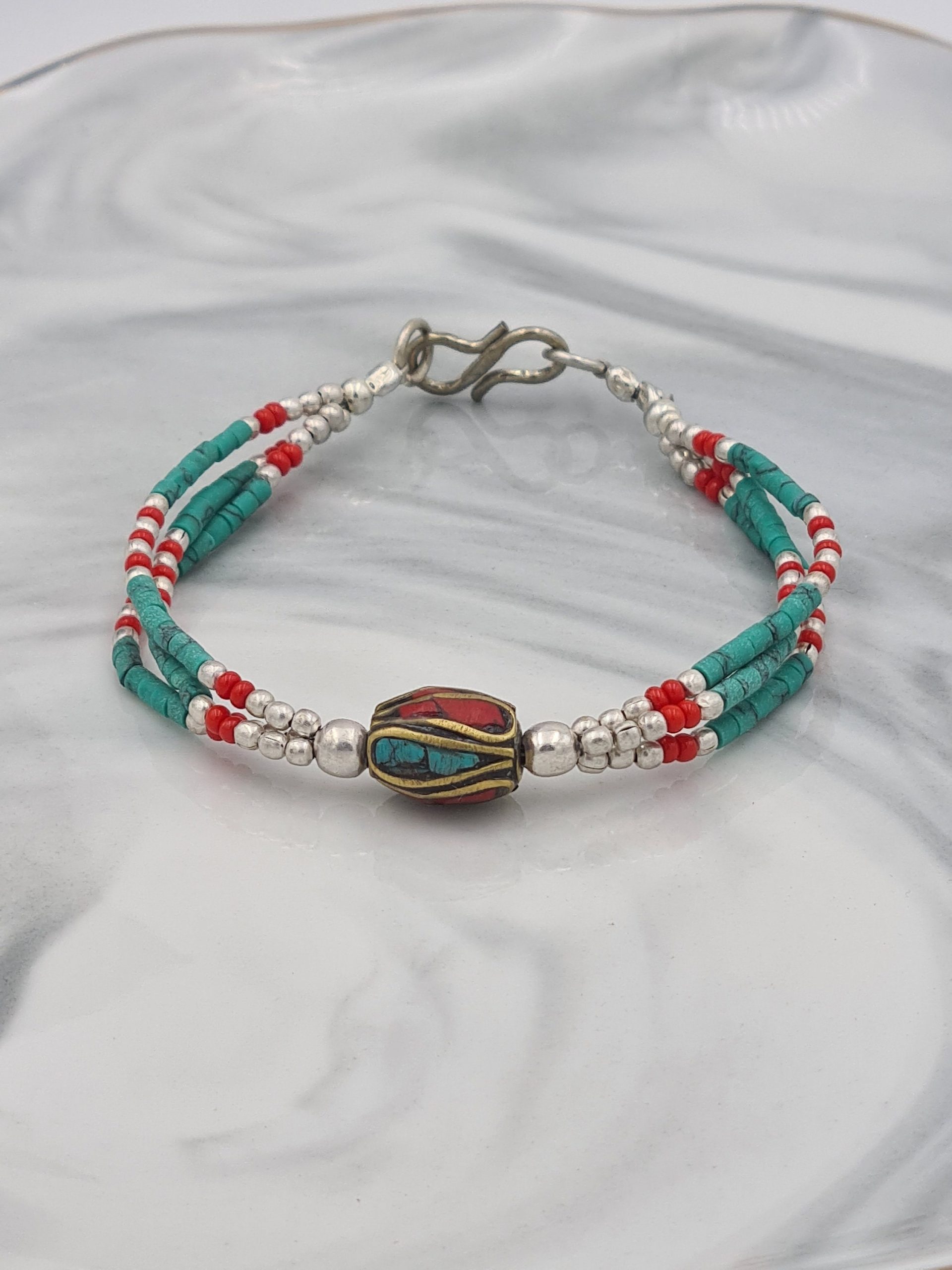 Ethnic Turquoise Coral bracelet, Nepalese Tibetan Bohemian Bracelet, Ethnic Jewellery, Boho Jewellery, Gift for Her - Image 2