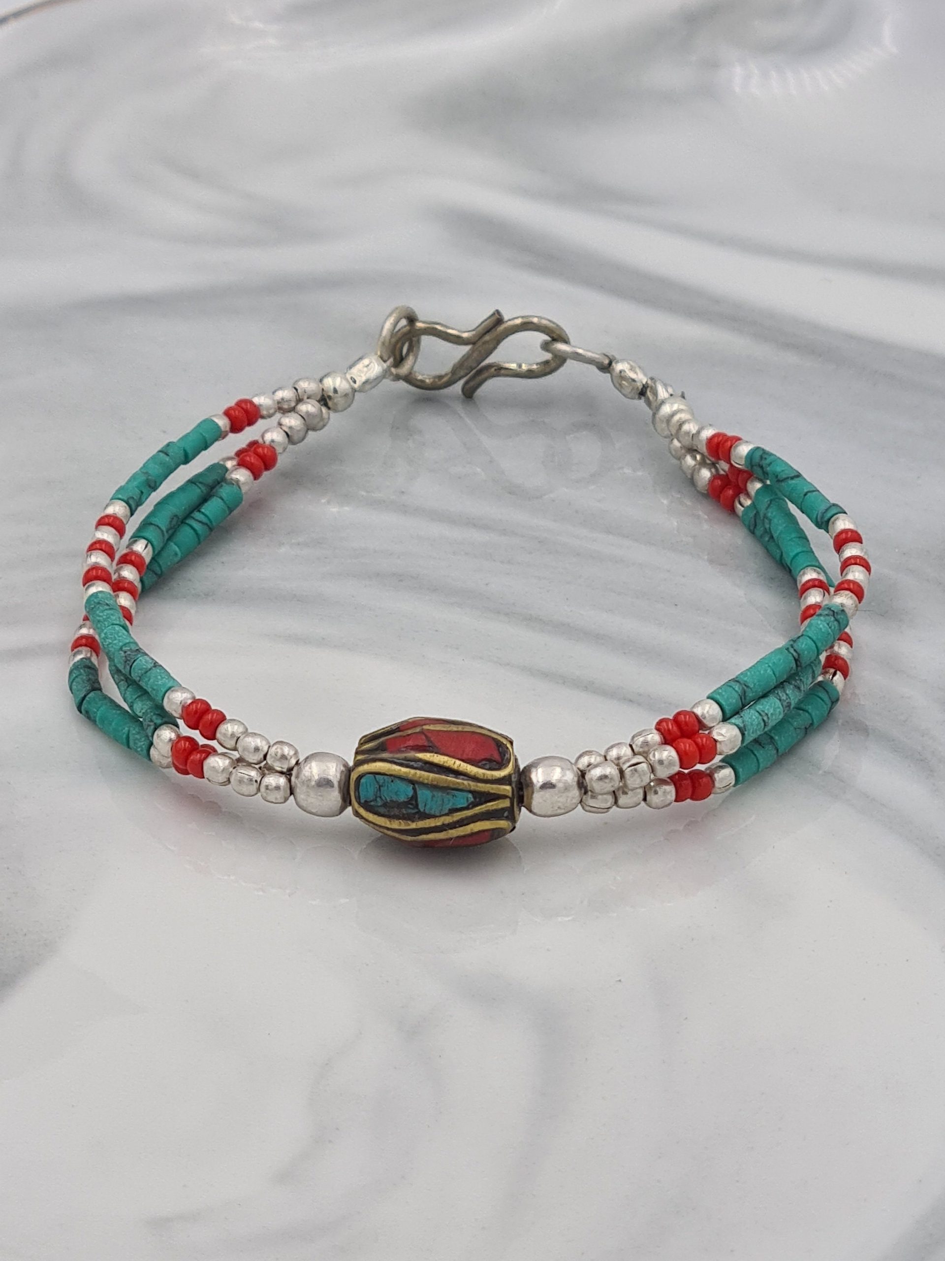 Ethnic Turquoise Coral bracelet, Nepalese Tibetan Bohemian Bracelet, Ethnic Jewellery, Boho Jewellery, Gift for Her - Image 8