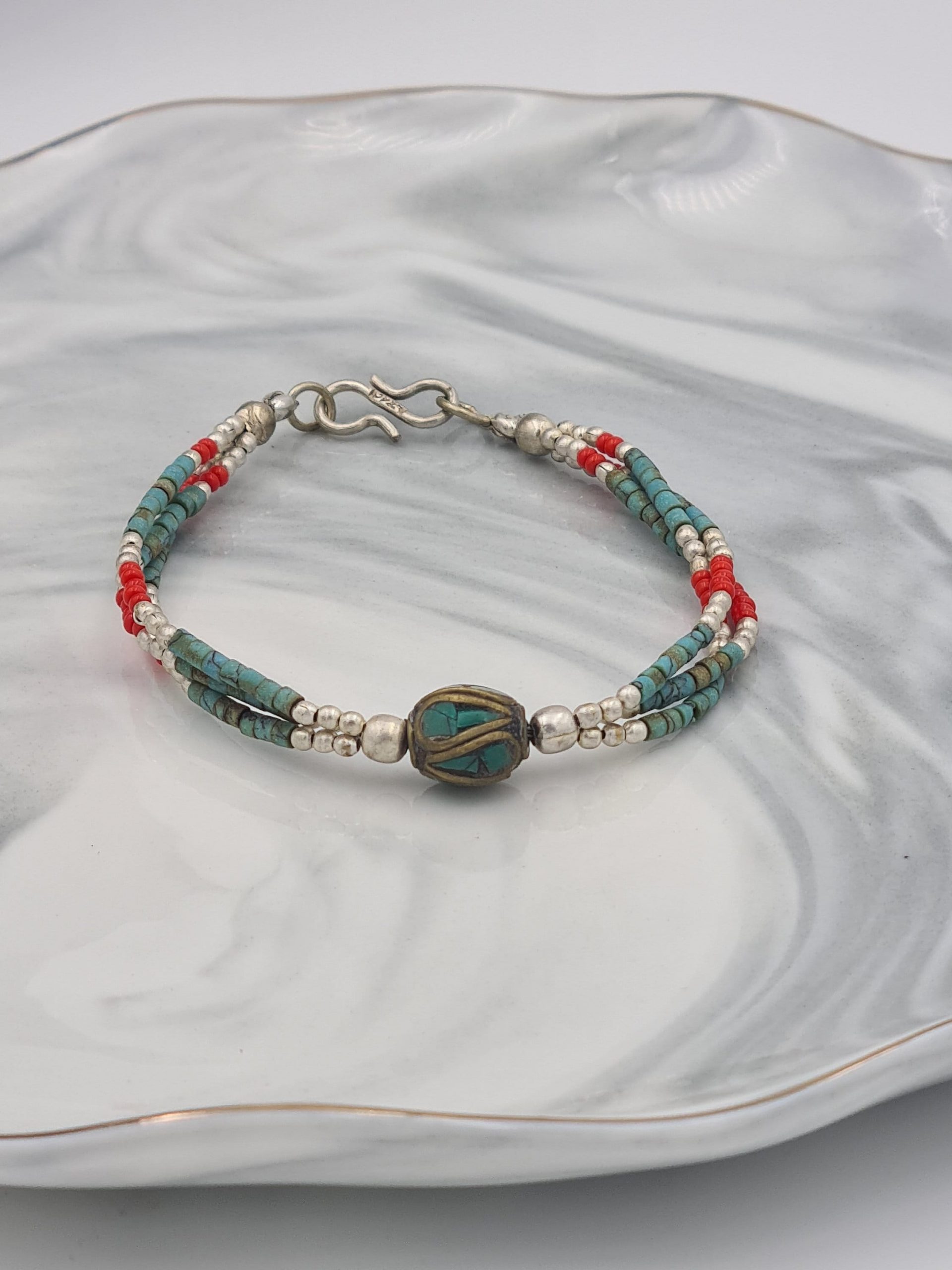 Ethnic Turquoise Coral bracelet, Nepalese Tibetan Bohemian Bracelet, Ethnic Jewellery, Boho Jewellery, Gift for Her - Image 9