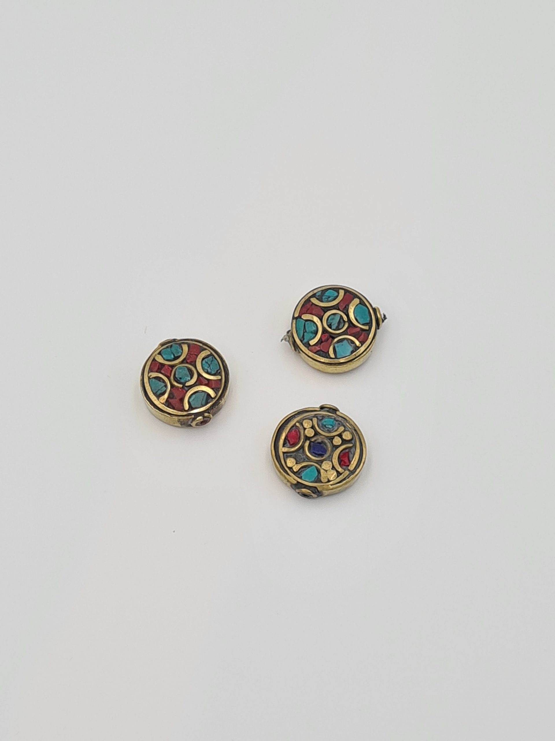 Nepalese/Tibetan Brass Beads, Pair Of Beads, Ethnic Tribal Beads, Turquoise, Coral, Lapiz Charms, Jewellery Making Beads - Image 7