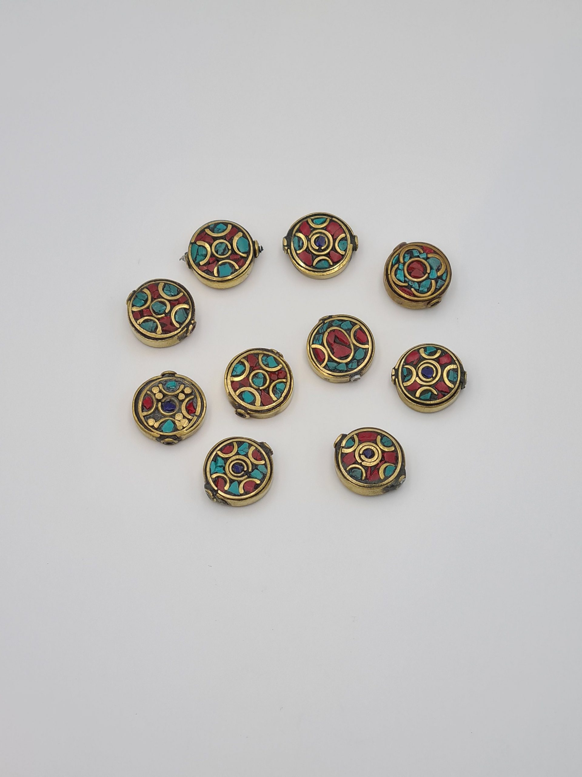 Nepalese/Tibetan Brass Beads, Pair Of Beads, Ethnic Tribal Beads, Turquoise, Coral, Lapiz Charms, Jewellery Making Beads