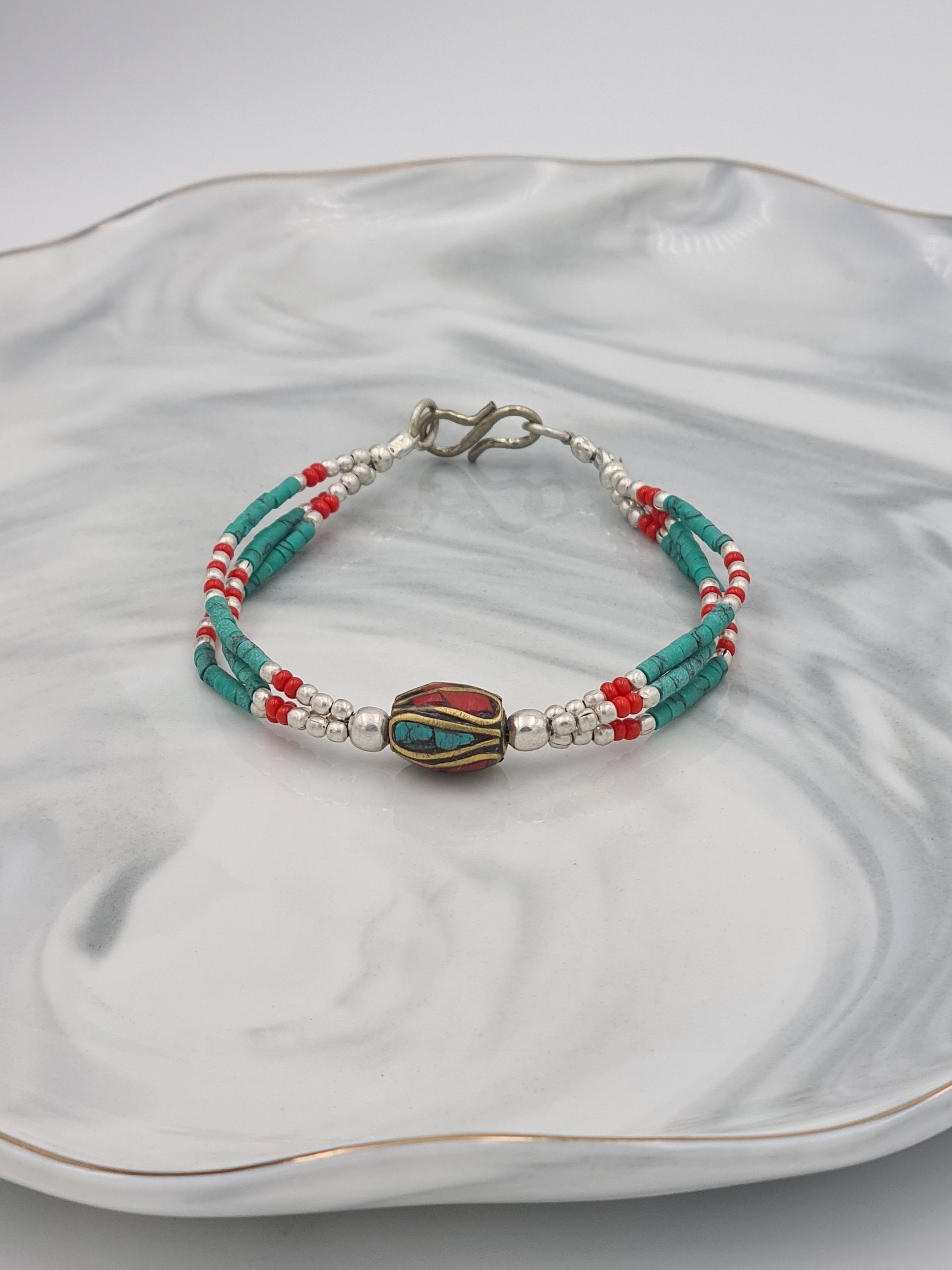 Ethnic Turquoise Coral bracelet, Nepalese Tibetan Bohemian Bracelet, Ethnic Jewellery, Boho Jewellery, Gift for Her - Image 7