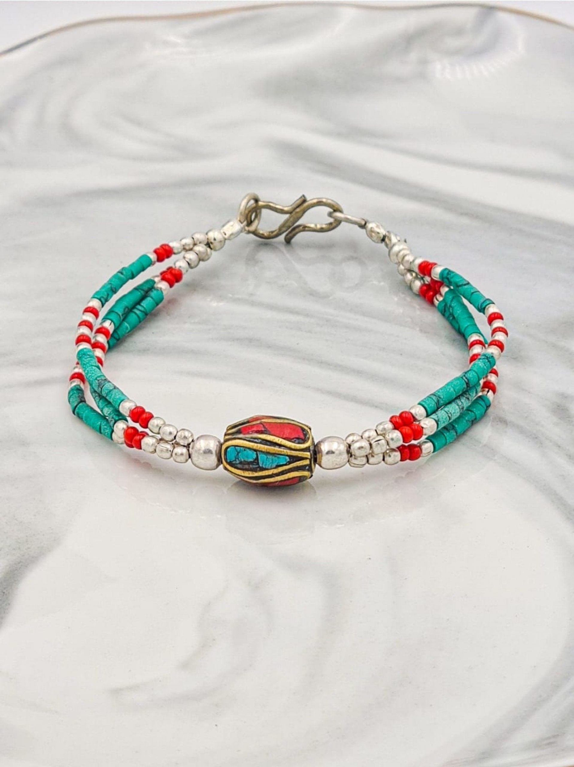 Ethnic Turquoise Coral bracelet, Nepalese Tibetan Bohemian Bracelet, Ethnic Jewellery, Boho Jewellery, Gift for Her
