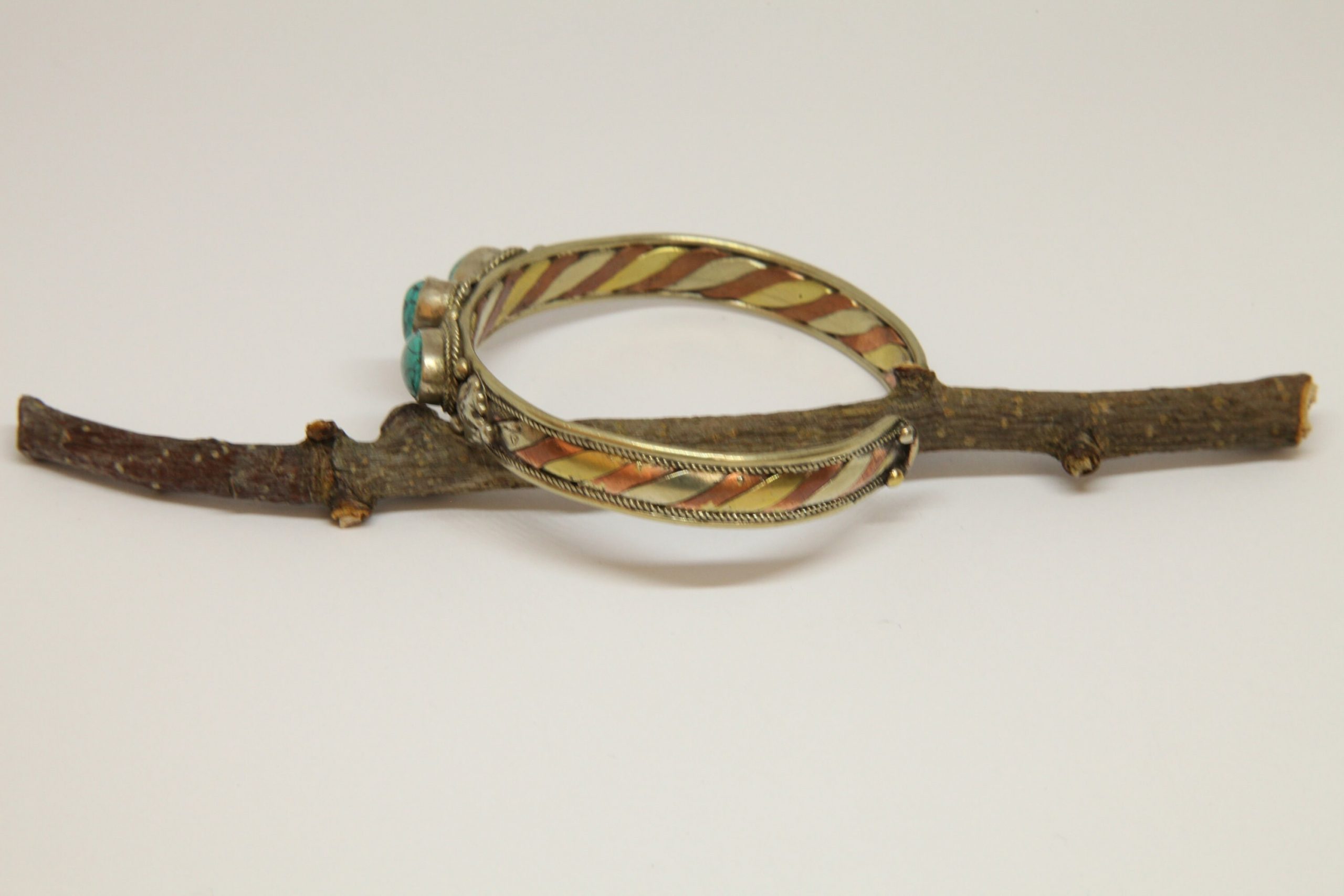 Mixed Metal Turquoise Bracelet Bangle, Nepalese Bracelet, Tribal Ethnic Open Cuff Bracelet, Boho Rustic Style, Gift for Her - Image 4