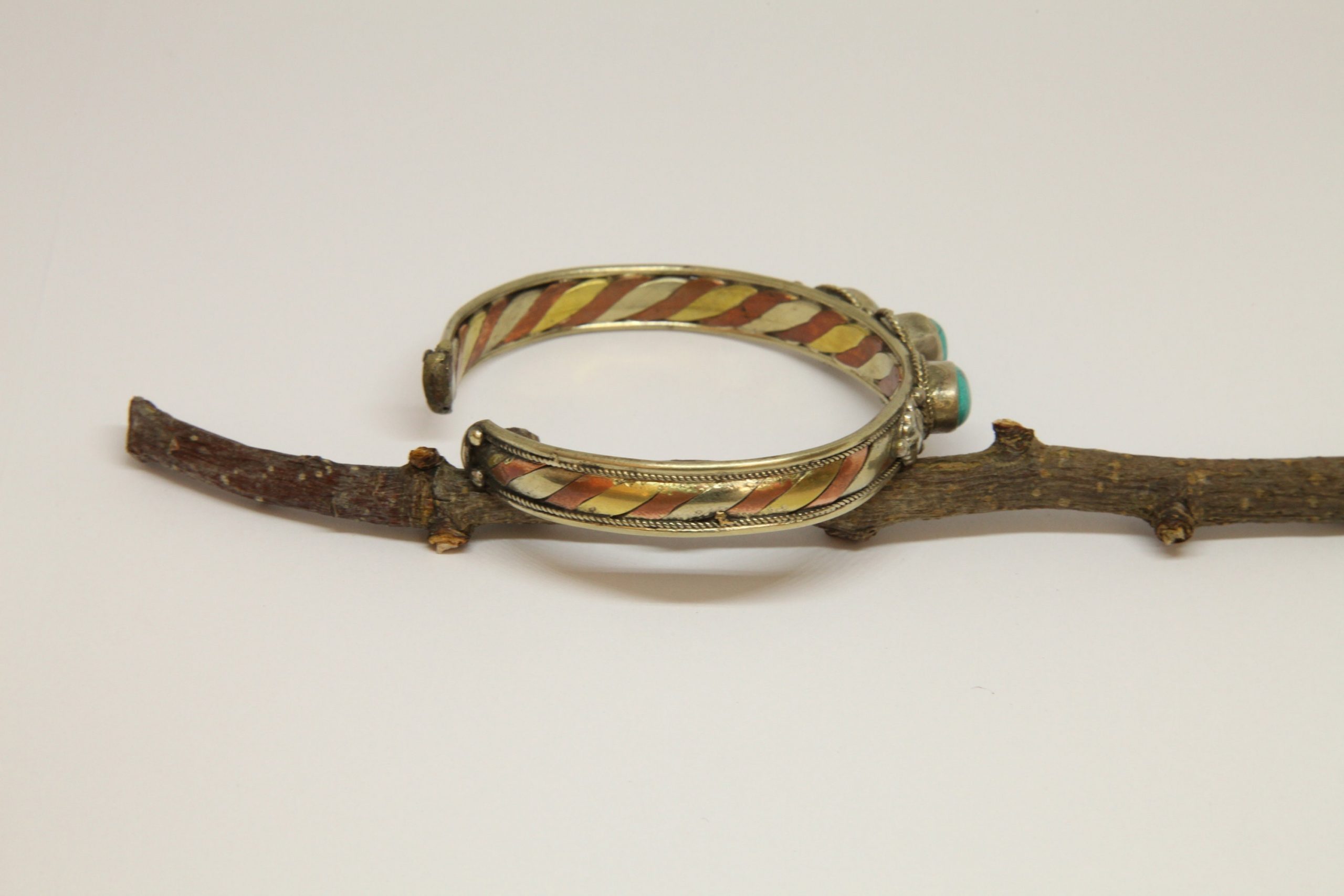 Mixed Metal Turquoise Bracelet Bangle, Nepalese Bracelet, Tribal Ethnic Open Cuff Bracelet, Boho Rustic Style, Gift for Her - Image 7