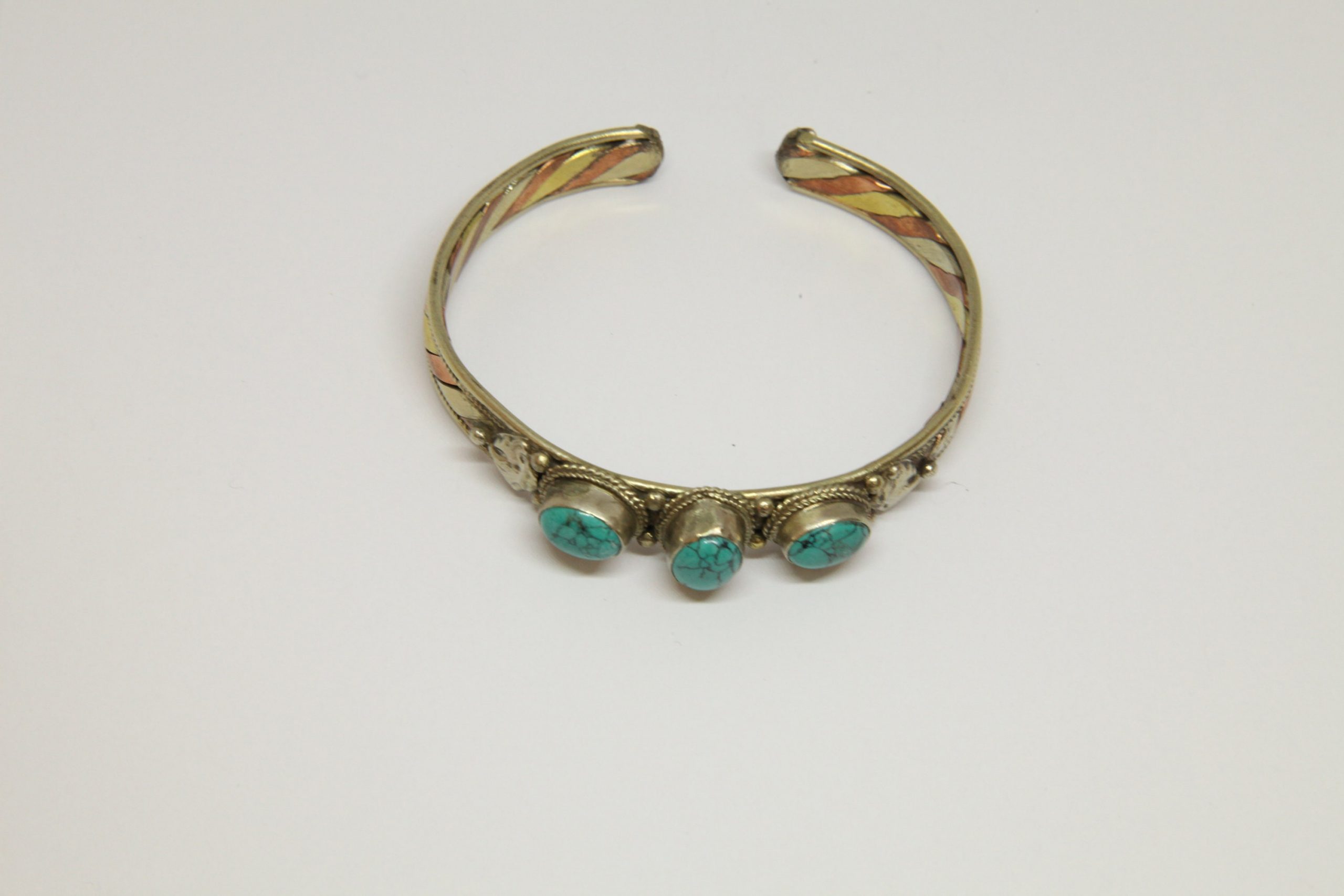 Mixed Metal Turquoise Bracelet Bangle, Nepalese Bracelet, Tribal Ethnic Open Cuff Bracelet, Boho Rustic Style, Gift for Her - Image 8