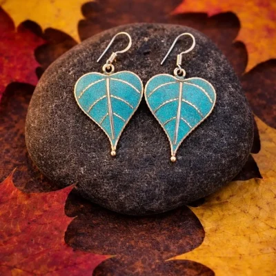Nepalese Turquoise Leaf Earrings